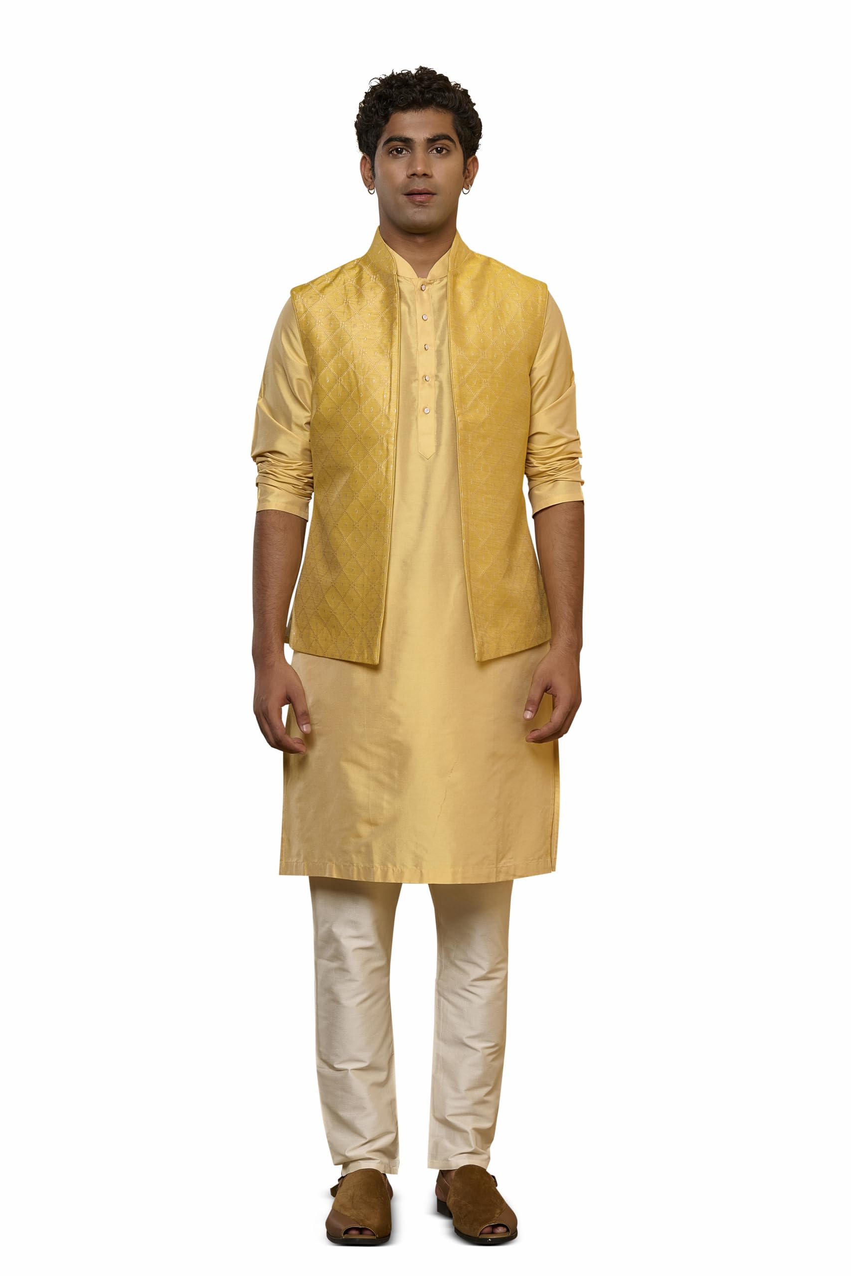 tasva Diamond Jacquard Kurta Bundi Set with 1 Kurta & 1 Aligarhi-picture-31