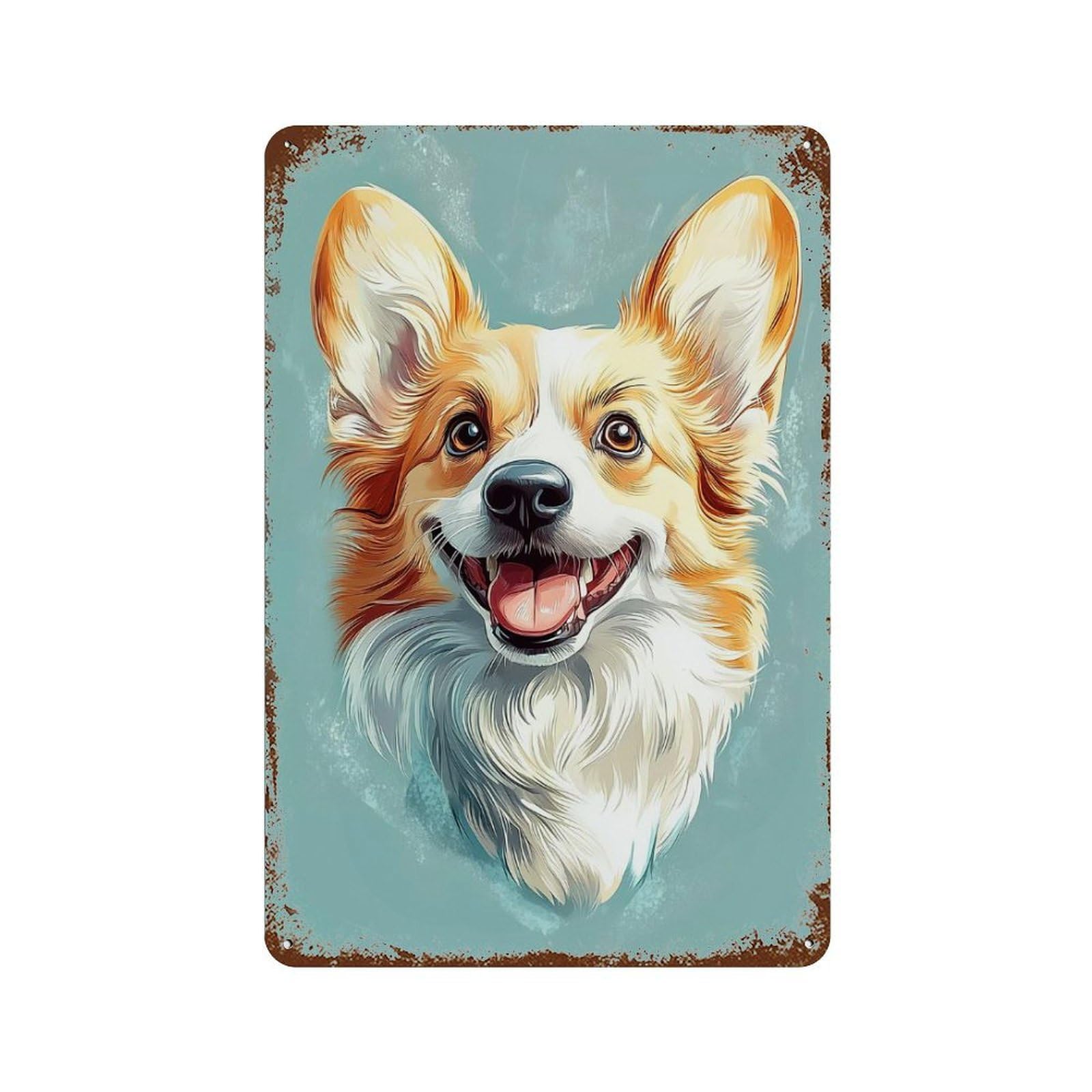 Garage Style Welsh Corgi Portrait Aged Metal Wall Plaque 11.8"x7.9", Novelty Wall Decor for Bar And Workshop