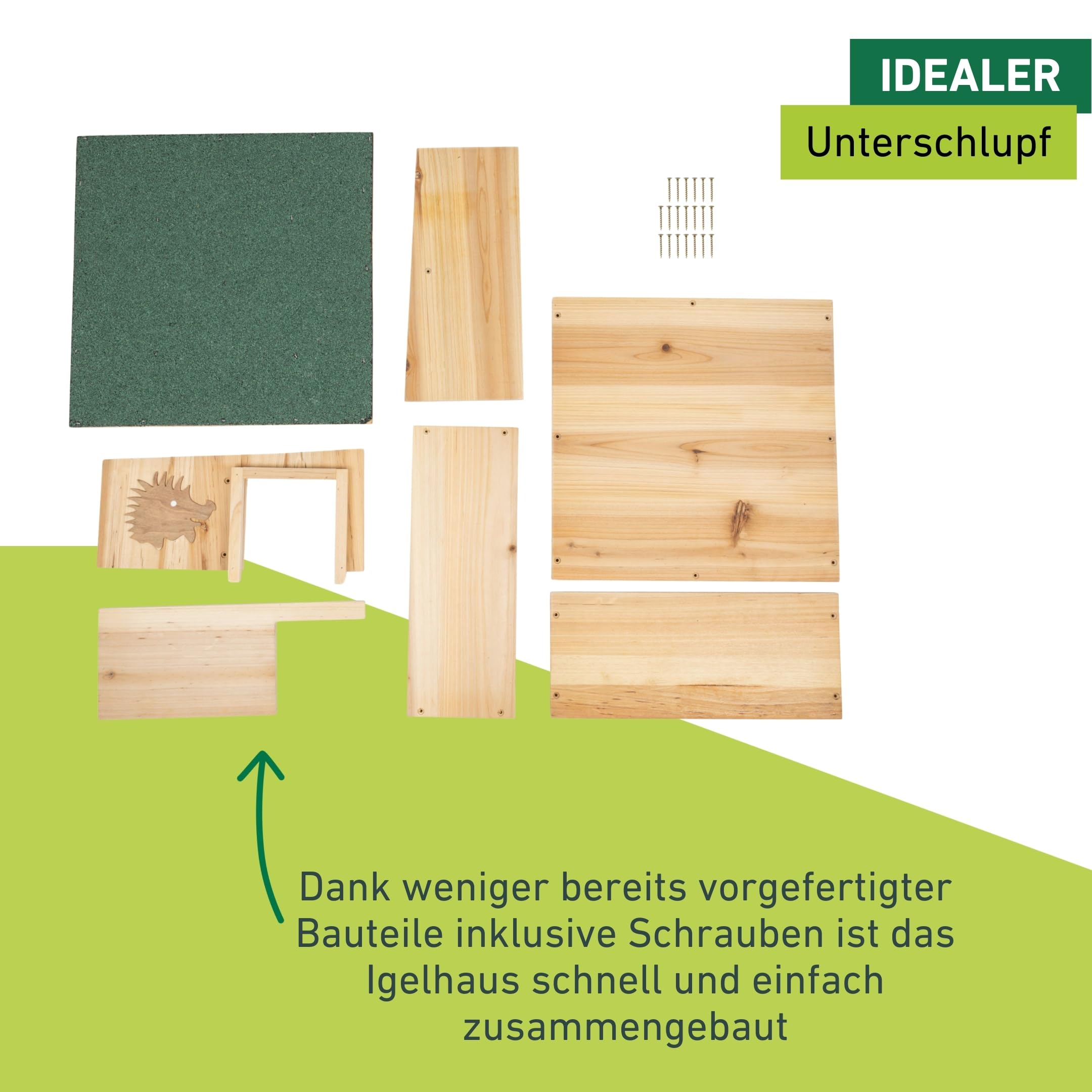 Windhager Igelhaus Bausatz aus Massivholz | Igelfutterhaus, Igelhäuschen, Igelhotel mit abnehmbarem Dach, Winter- und Schlafquartier für Igel, 40 x 40 x 19 cm | FSC Zertifiziert | wetterfest