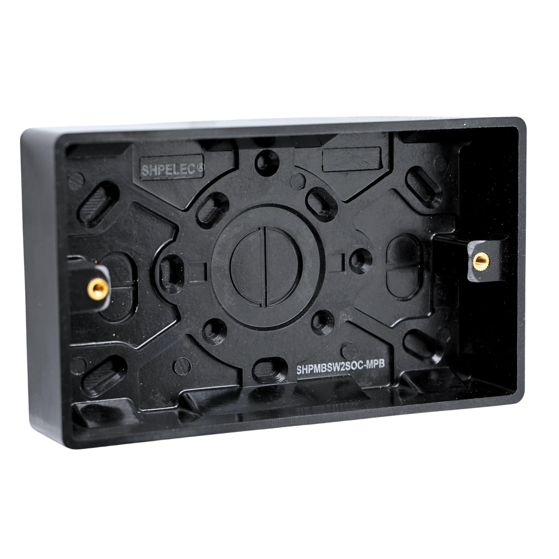 SHPELEC Matt Black Screwless Metal Plate Switches & Sockets Range 4mm Slim Profile – Plug Sockets, Light Switches, Fused Spurs, USB A&A/A&C Options (2 Gang 35mm Pattress Box, 1 PACK) — image 1