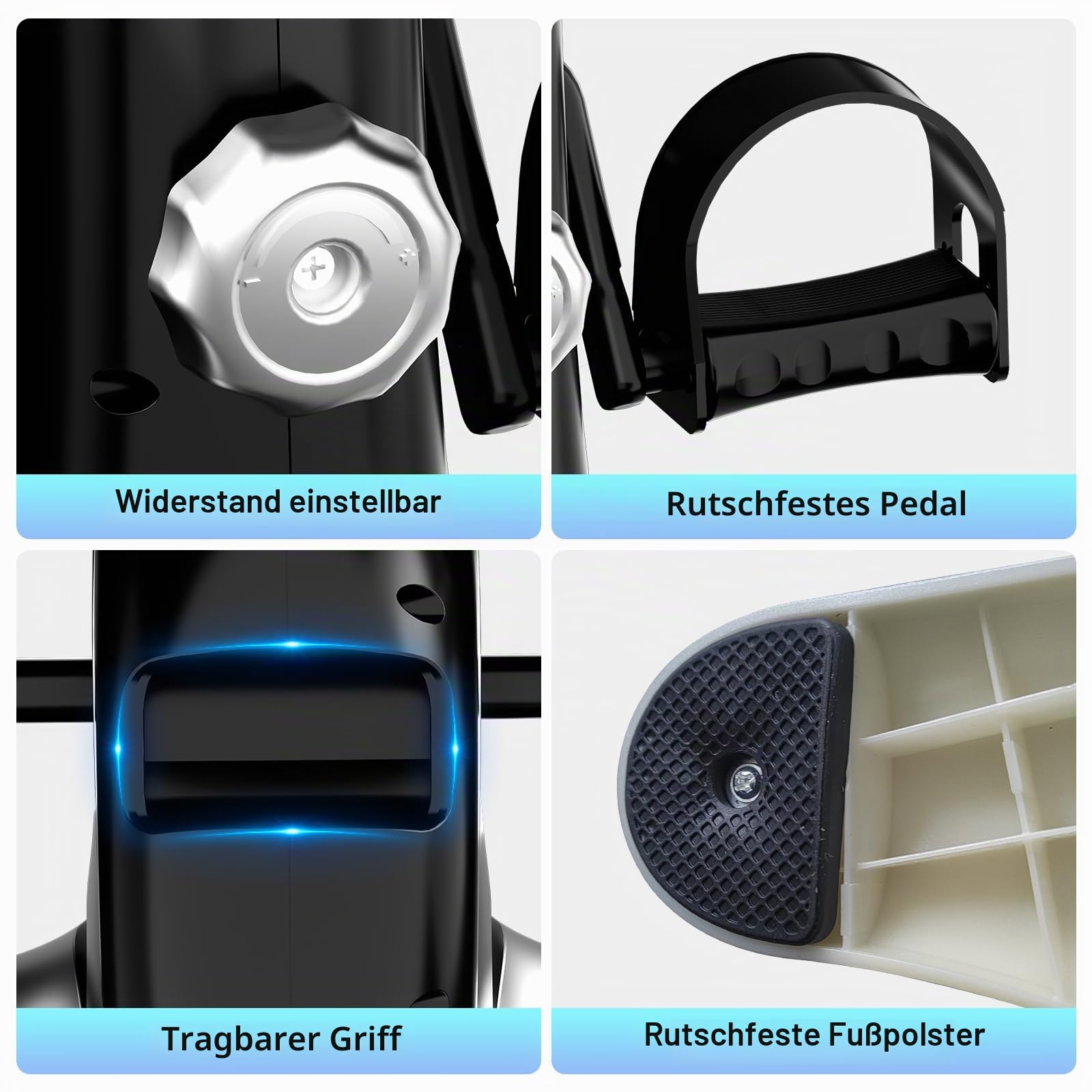 TODO Pedaltrainer für Senioren mit LCD-Display, Mini Bike Heimtrainer Schwarz, Verstellbarer Widerstand, mit Befestigungsband, Leise & Robust Tischfahrrad für Zuhause und Büro