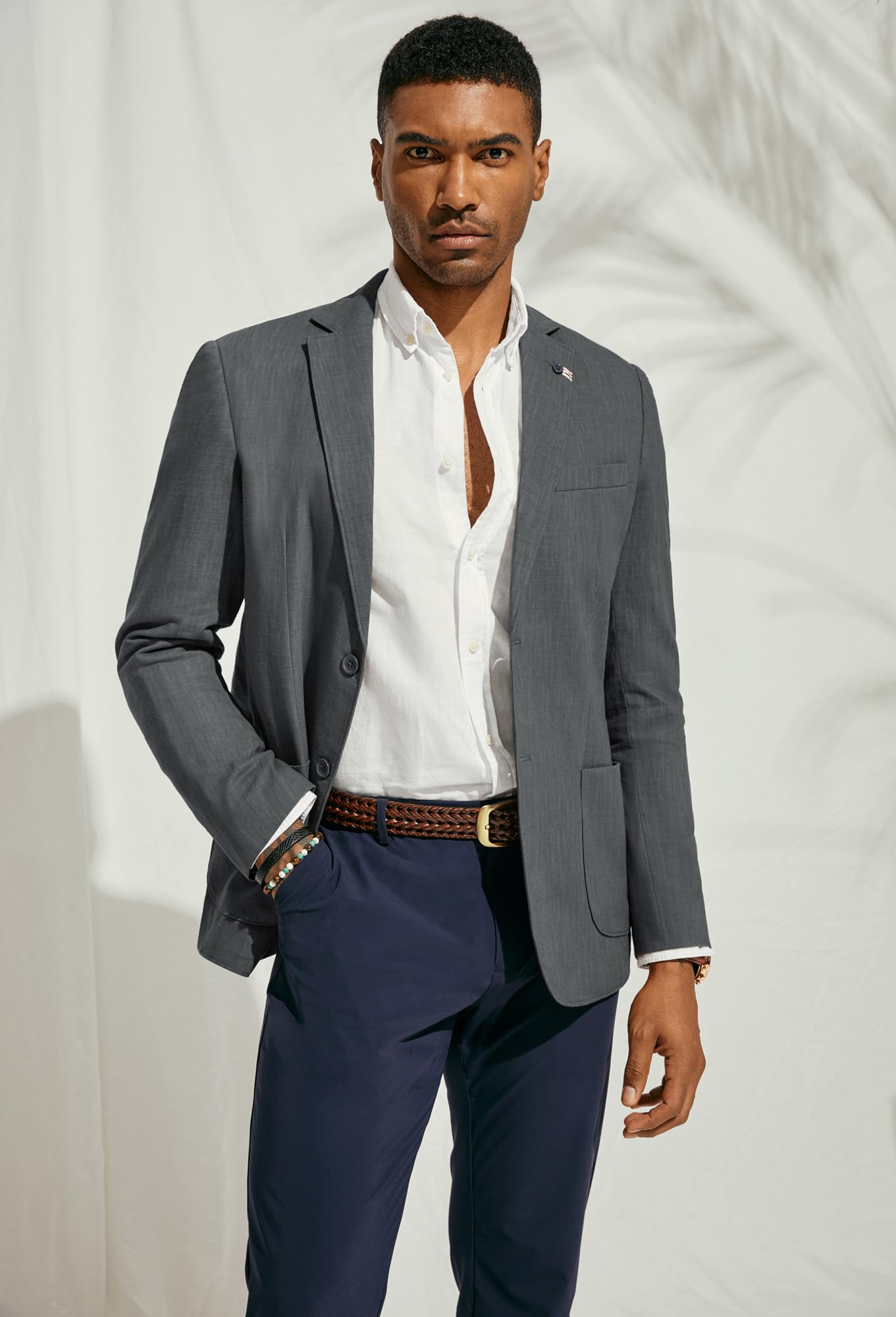 PJ PAUL JONES Blazer décontracté en coton et lin pour homme - Léger - 2 boutons - Non doublé