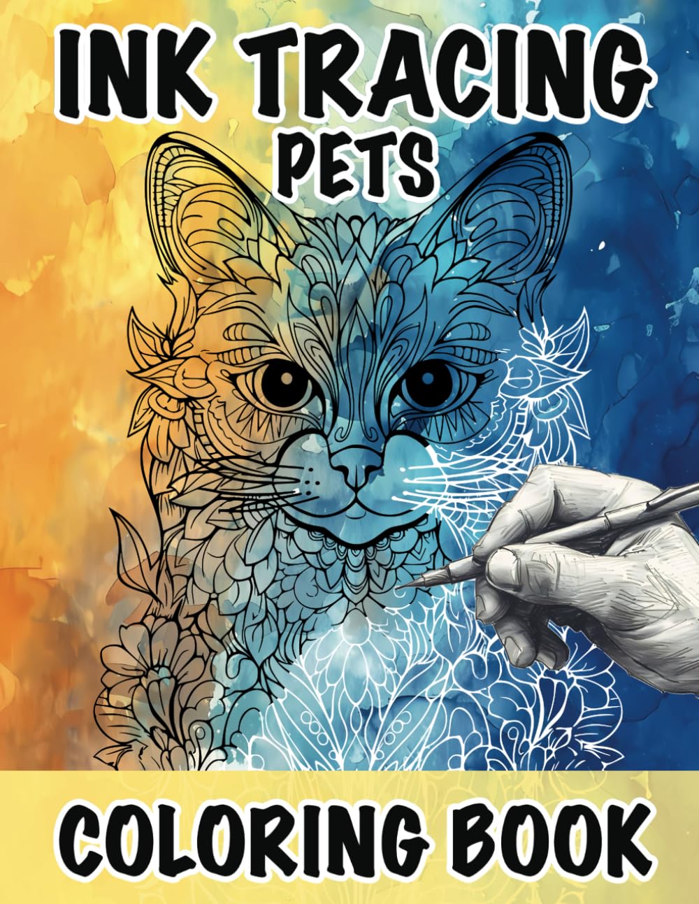 Ink Tracing Pets Coloring Book: 40 Drawings Pen and Ink Art, Reverse Coloring B