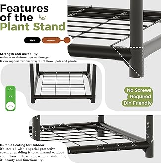 Bamworld Black Plant Stand Outdoor Metal Plant Shelf for Multiple Plants 3 Tiers Ladder Plant Holder Waterproof for Garden Living Room Patio Morden Home Decor Gardening Gifts