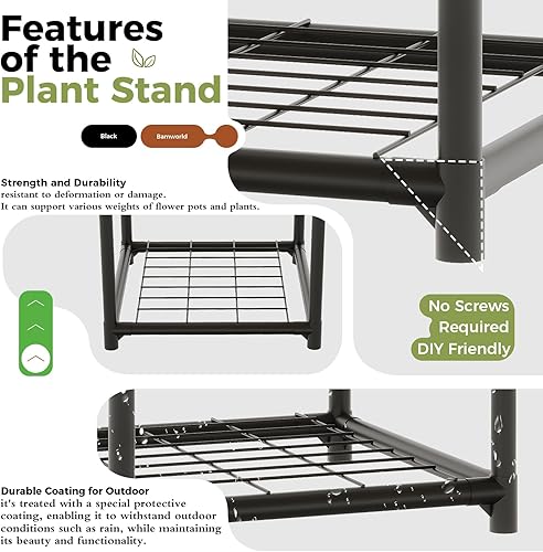 Miniatura 4 de Bamworld Soporte para plantas al aire libre, estante de metal para múltiples plantas, soporte grande para plantas, impermeable, para jardín, sala de