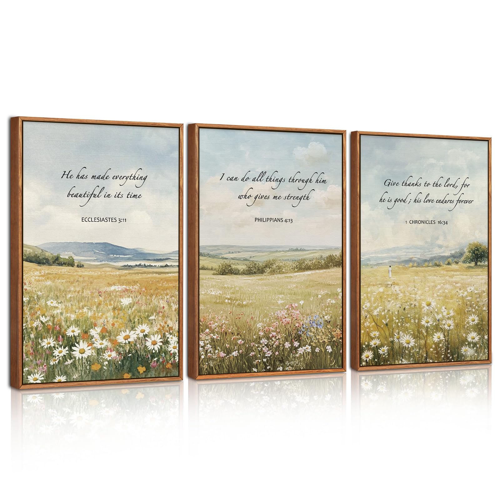 CHDITB 3PCS Bible Christian Scripture Framed Canvas Wall Art,Jesus Religious Verse Wall Decor,Vintage Nature Flowers Artworks,Scripture Way Truth Life Framed for Living Room Bedroom Office,30x40cm — image 1