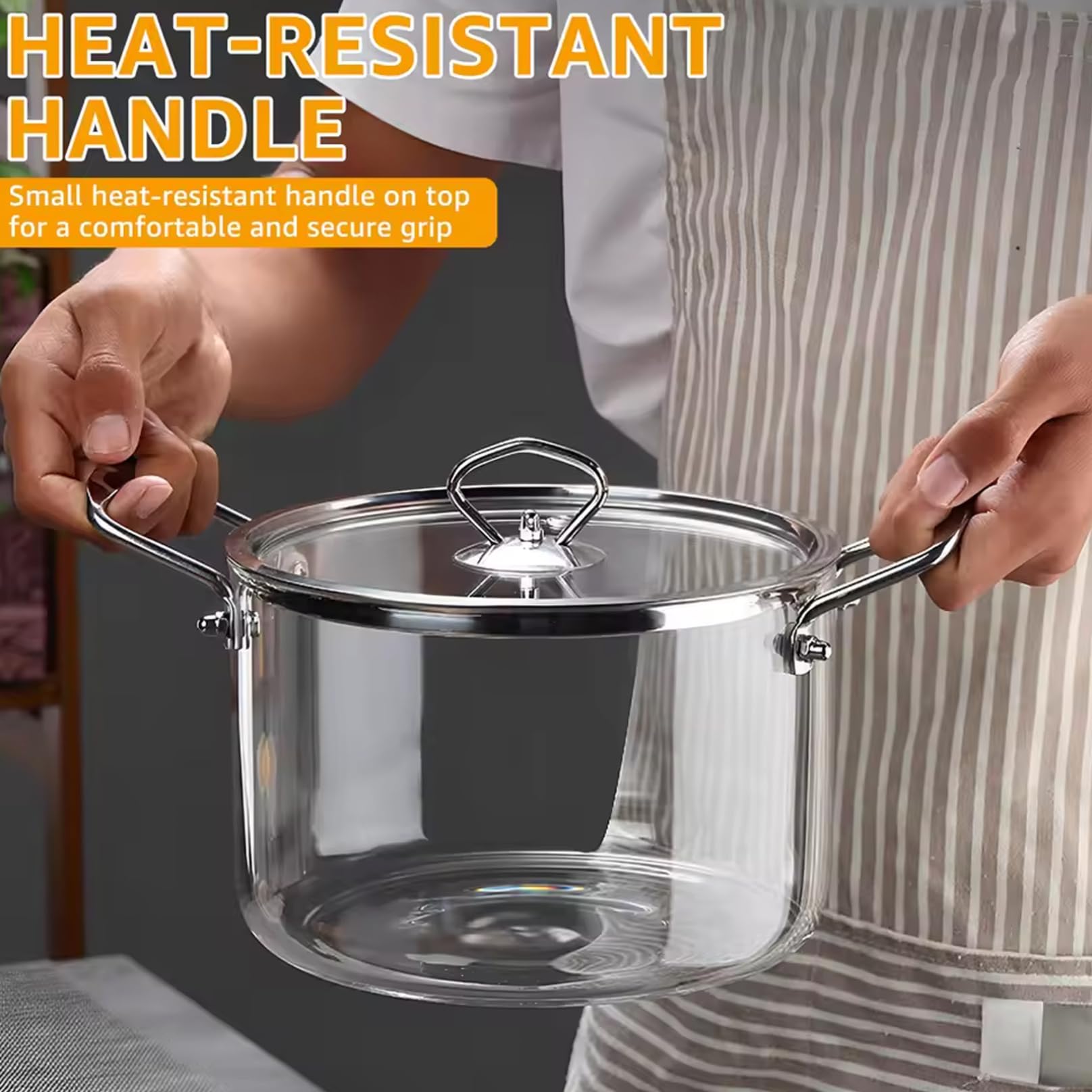 Glastopf mit Deckel, 4, 0 l transparenter Kochtopf mit doppeltem Edelstahlgriff, hitzebeständige Glastöpfe zum Kochen von Nudeln, Nudeln, Suppe, Milch, Kochtopf