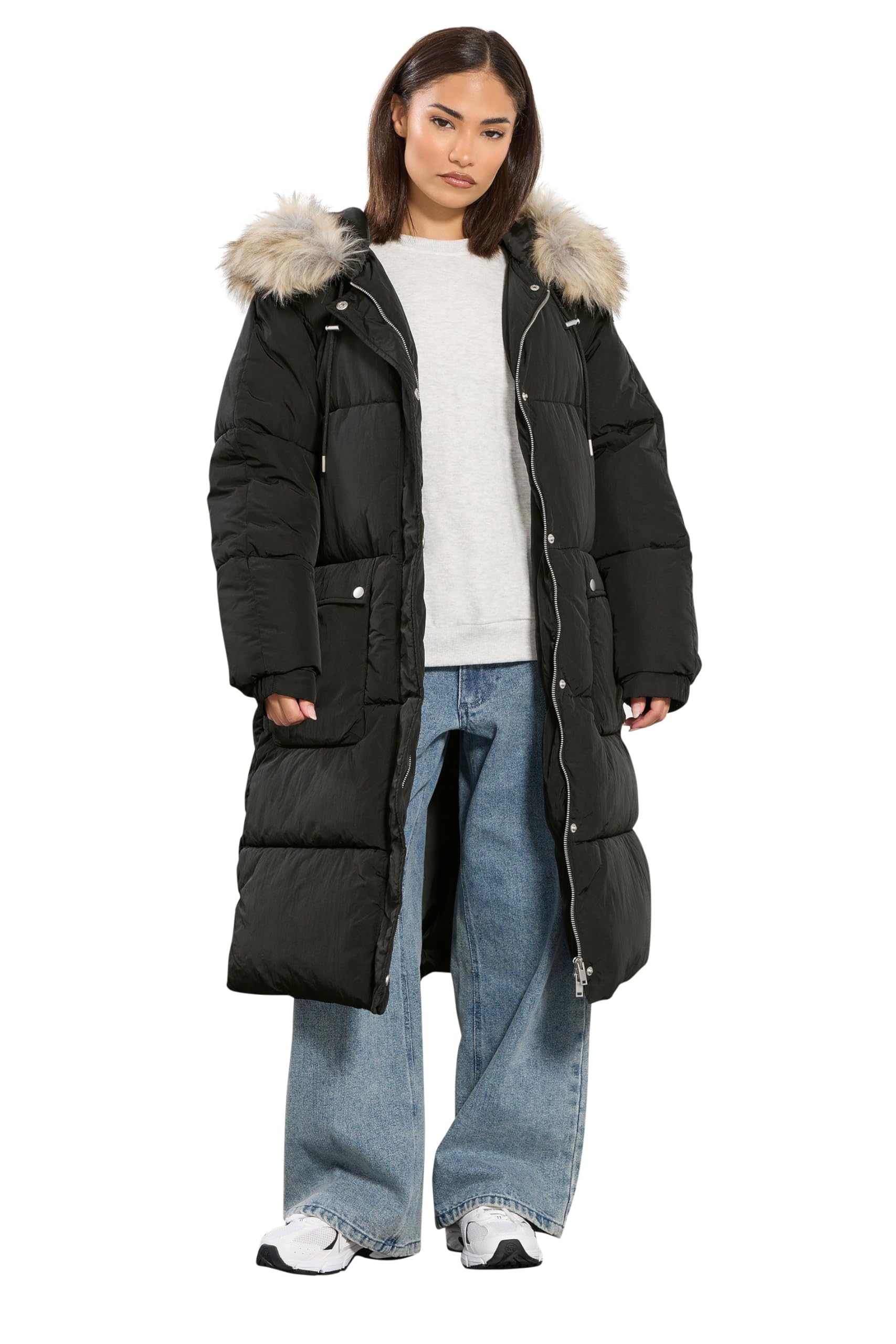 Pixiegirl Women's Black Petite Padded Puffer Coat Petite