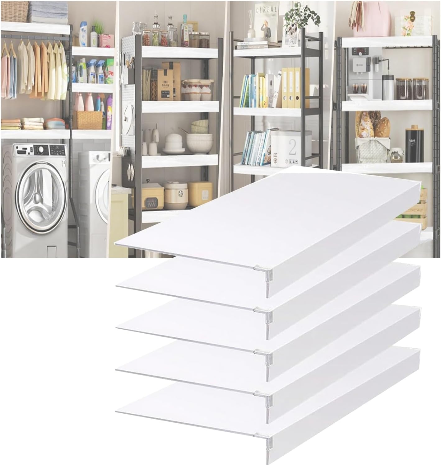 Wire Shelf Cover, PVC Wood-Look Shelf Liners with Corner Guards, Removable Pantry Shelf Covers for Pantry, Closets, Laundry Room