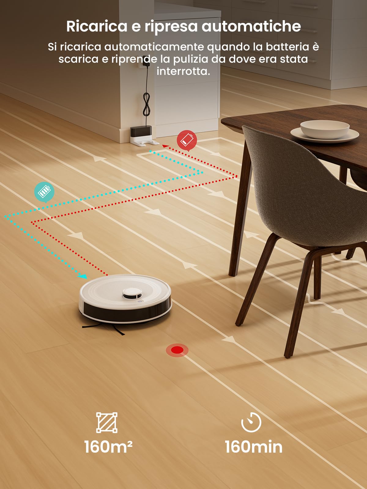 LEFANT M2 Robot Aspirapolvere Lavapavimenti Con Mappatura,Aspirazione 6000 Pa,Navigazione Laser Tecnologia PSD Avoidance,Pulizia Personalizzata,Autonomia di 160 minuti,Controllo tramite APP/Alexa/WiFi