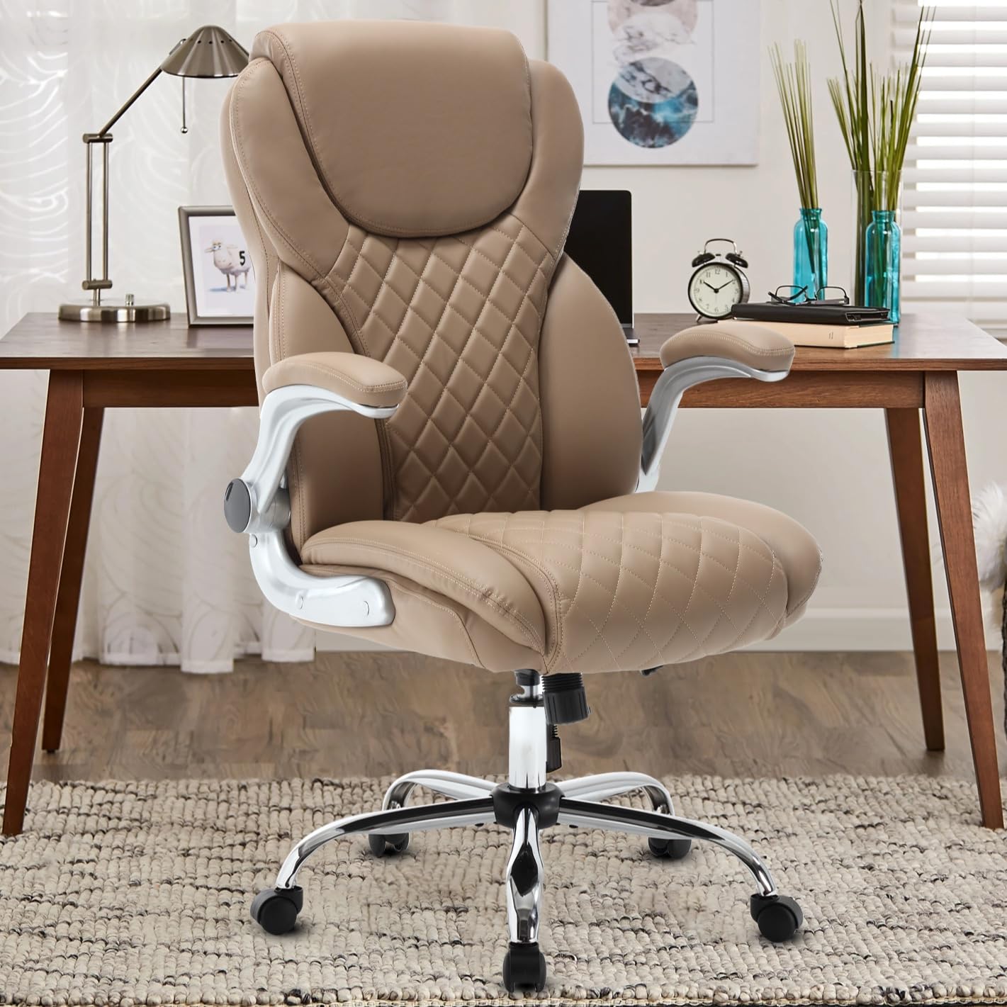 Bosmiller Bürostuhl Ergonomischer Chefsessel mit klappbaren Armlehnen