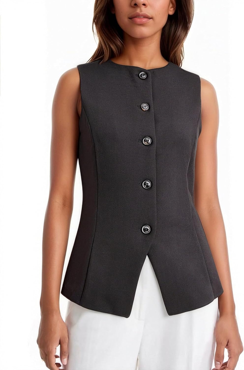 Women's Vest Tops Button Up Open Front Sleeveless Blazer Waistcoat Business Casual Trendy