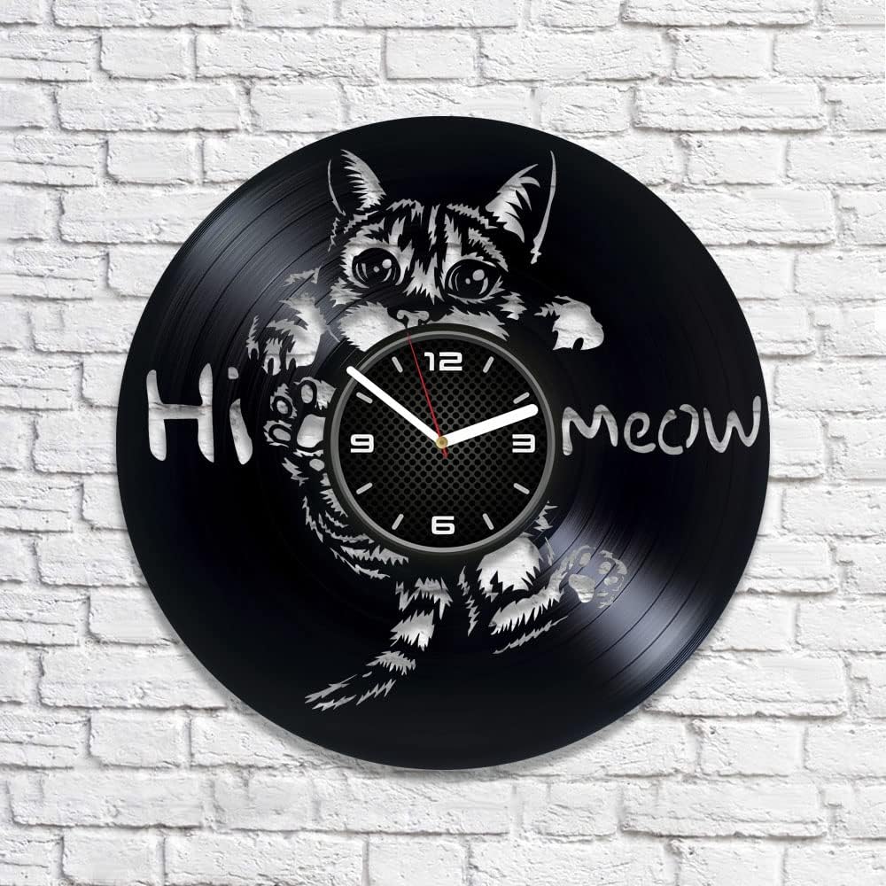 Kitty Vinyl Record Wall Clock 12 Inch - Handmade Gift for Kids - Cat Home Decor Idea
