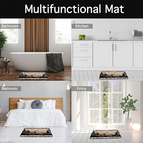 Miniatura 2 de Tapete rústico de baño con oso de animales salvajes, alfombra de baño, alfombra vintage de granja, tabla de madera con ciervos, alces, bosque,