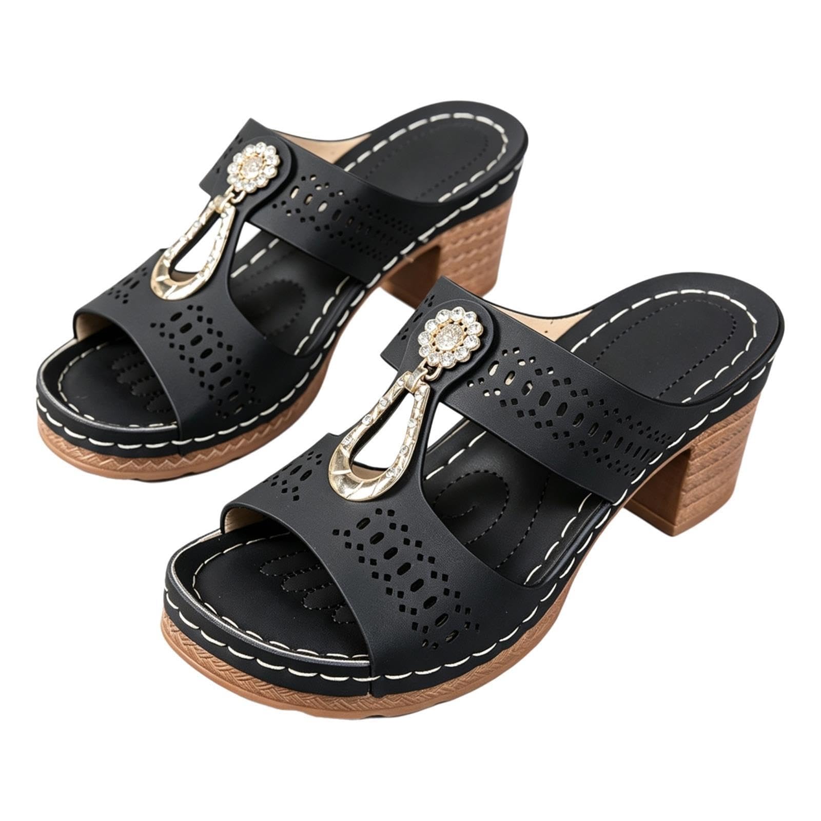 Generico Sandali con tacco largo da donna, ciabatte eleganti con accenti