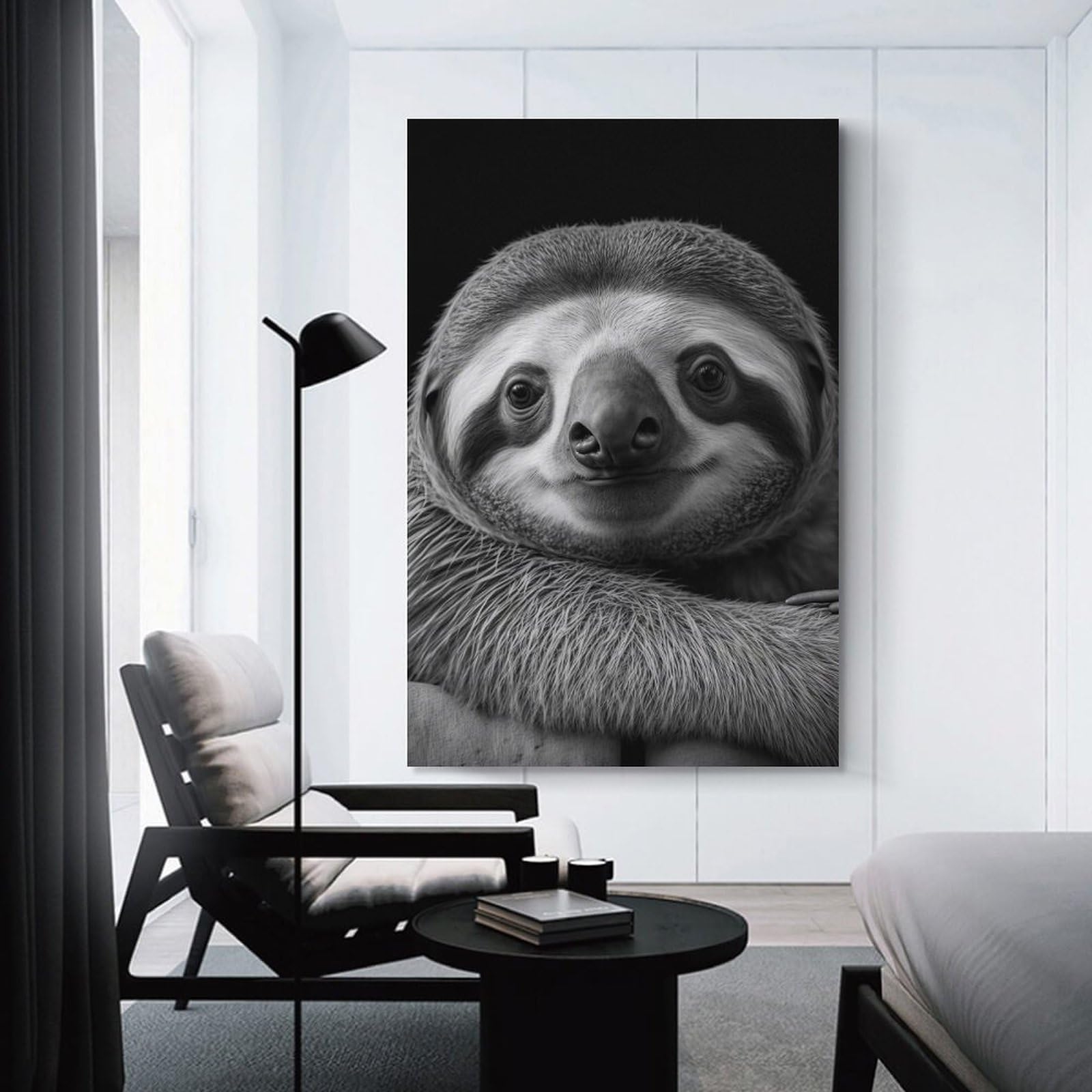 Junmoney Portrait of A Sloth Decorative Canvas Print 24x36inch(60x90cm), for Gallery Wall Layouts in Home Or Office, Home Wall Art for Statement Displays