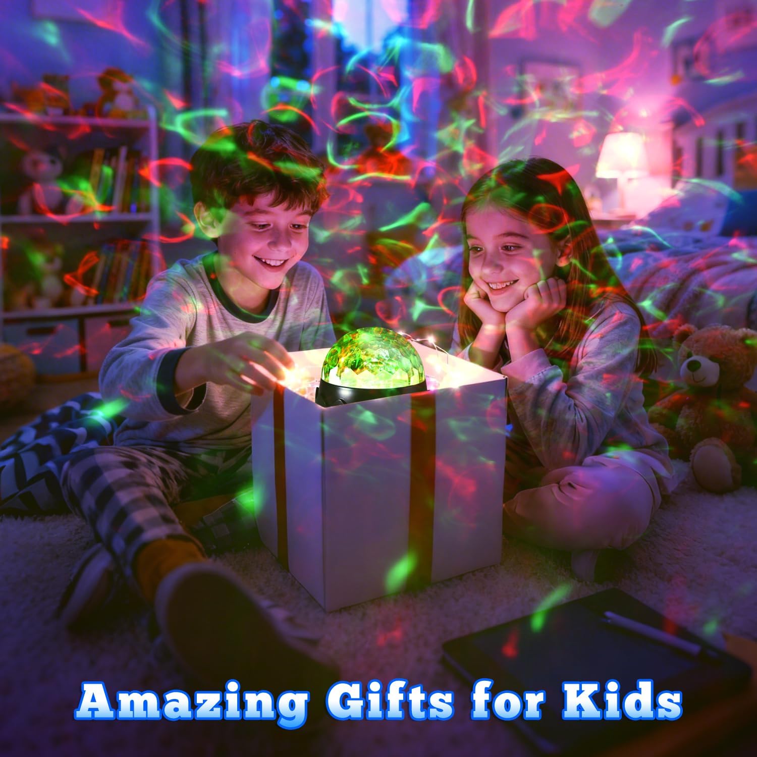 Red Night Light, Light Therapy Lamp, 2-in-1 Sensory Lights for Autism, 670nm Red Light for Sleep, Sensory Room Must-Have, Light Projector for Kids, Adults, Birthdays - 7 Color Modes with Remote(Black)