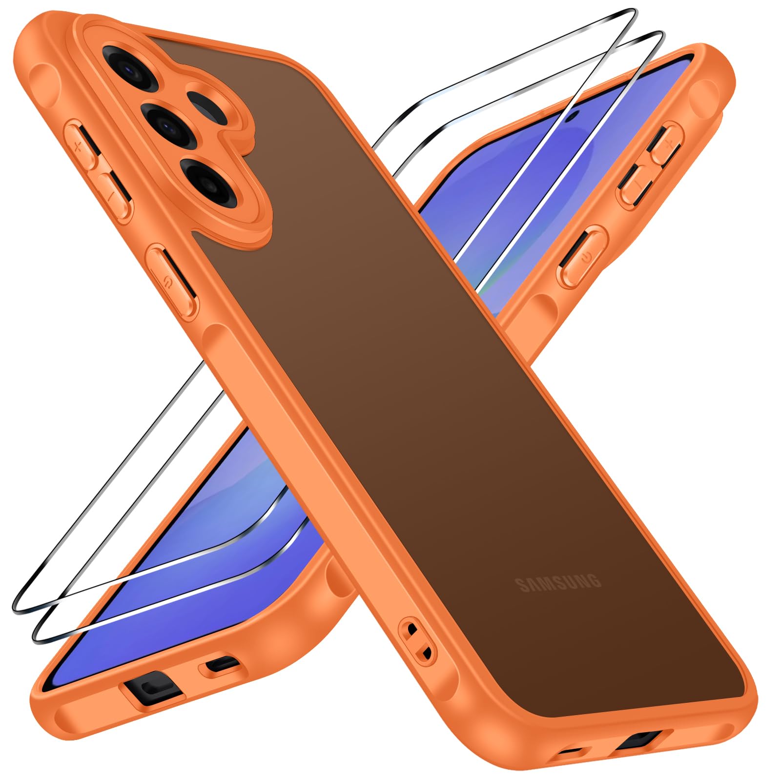 ivoler Hülle für Samsung Galaxy A57 5G mit 2 Stück Panzerglas, [Militärstandard] Stoßfest, [Kameraschutz] Handyhülle, Matt Durchscheinende Rückseite, Anti-Fingerabdruck Schutzhülle, Orange