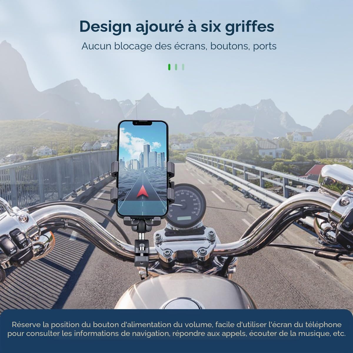 FANAUE Support de téléphone antivol en Aluminium pour vélo et Moto avec Amortisseur de Vibrations pour Guidon de vélo/VTT/UTV/Scooter, Compatible avec Les Supports RAM de Taille B, Bras Double Prise
