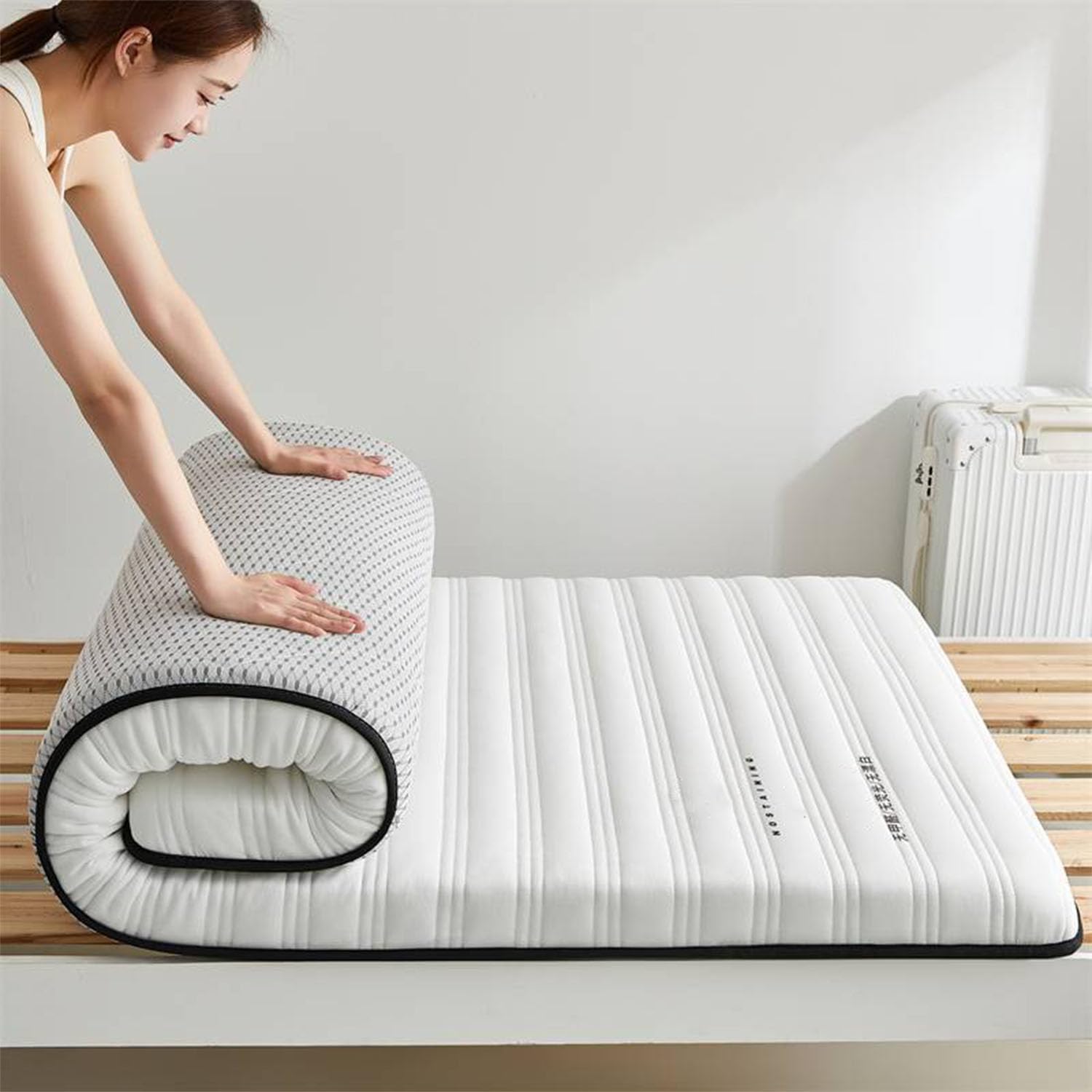 Futon mattress queen, Foldable Roll Up Sleeping Ma, japanese futon floor mattress, Single Double Folding Floor Mattress, soft, save space, for House Guest Camping Travel Couch,white,90x190cm