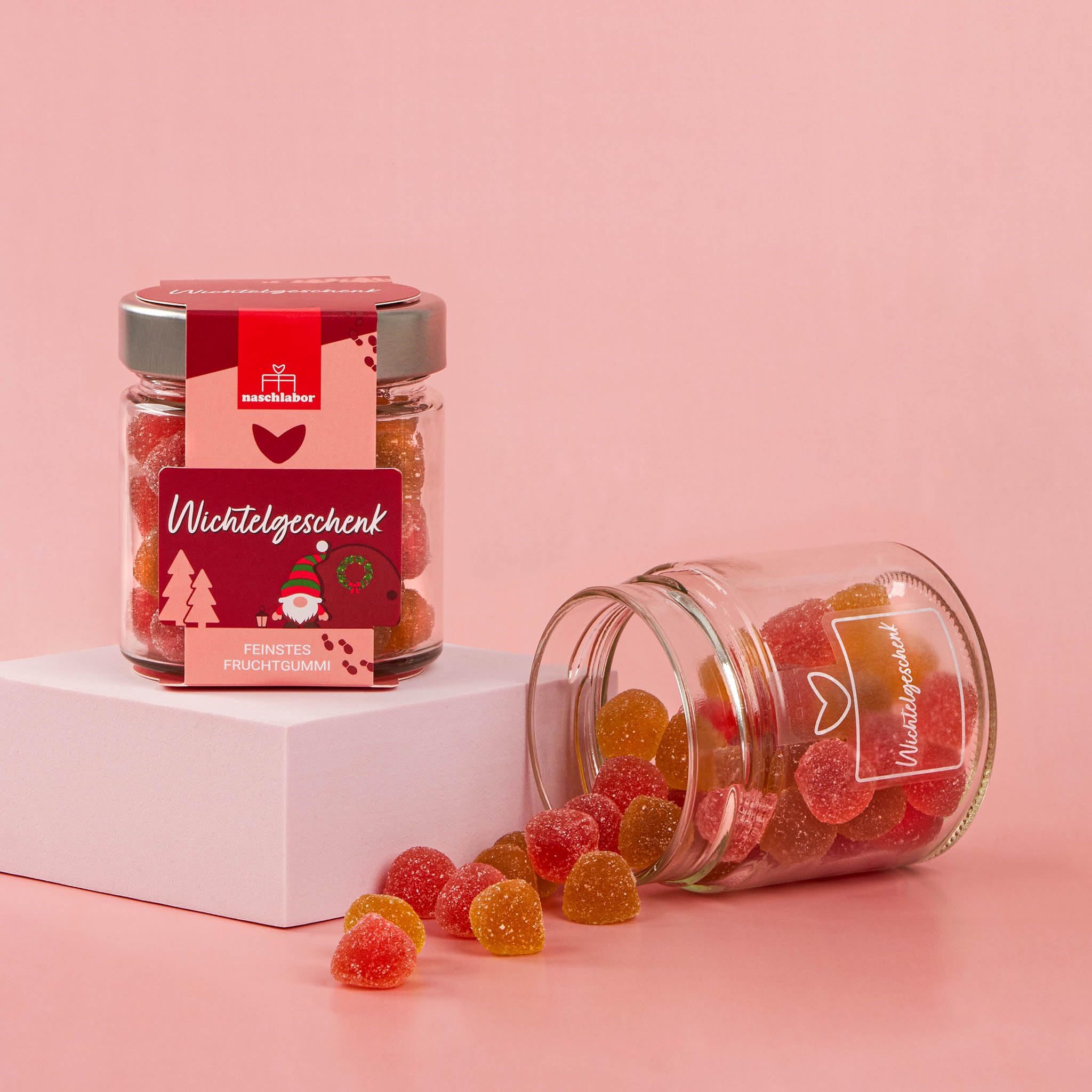 Wichtelgeschenk Fruchtgummi in Geschenkglas 120g | Das Perfekte Geschenk zum Wichteln | Mitbringsel | Geschenk zu Weihnachten für Familie, Freunde oder Kollegen | Süße Kleinigkeit