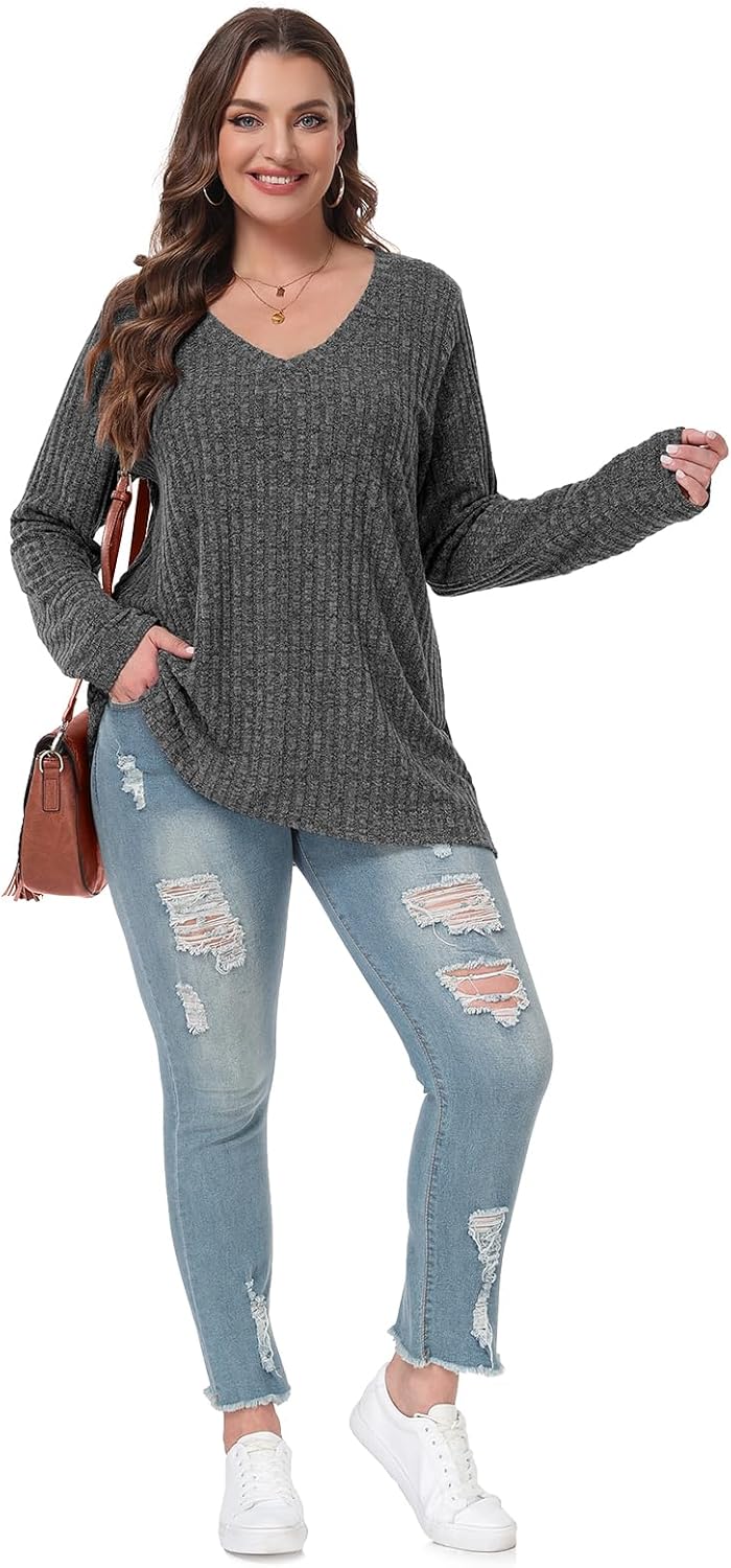 BELAROI Plus Size Long Sleeve Tops for Women Casual Shirts V Neck Tunic Sweaters Pullover Lightweight - Image 6