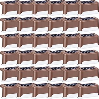36 Pieces Solar Deck Lights Fence Solar Lights Waterproof LED Solar Step Light Warm White Solar Deck Lights for Outdoor Railing, Stairs Steps, Patio, Pool, Yard, Pathway, Deck Decoration Lights