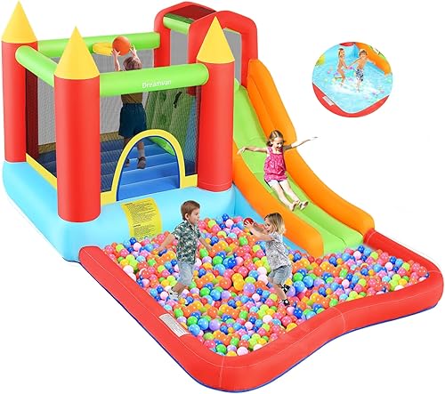 Casa inflable para rebotar, tobogán inflable para niños con soplador, tobogán largo, divertido pozo de piscina/pelotas, pared de escalada, borde de