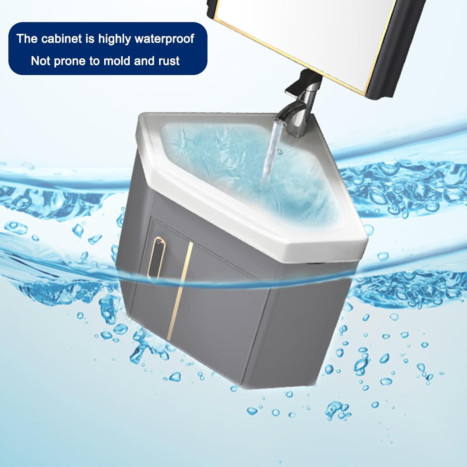 Bathroom Corner Sink, Wall-Mounted Floating Vanity with Large Storage Space, Easy Installation for Home, Kitchen, and Patio - Ideal for Small Spaces