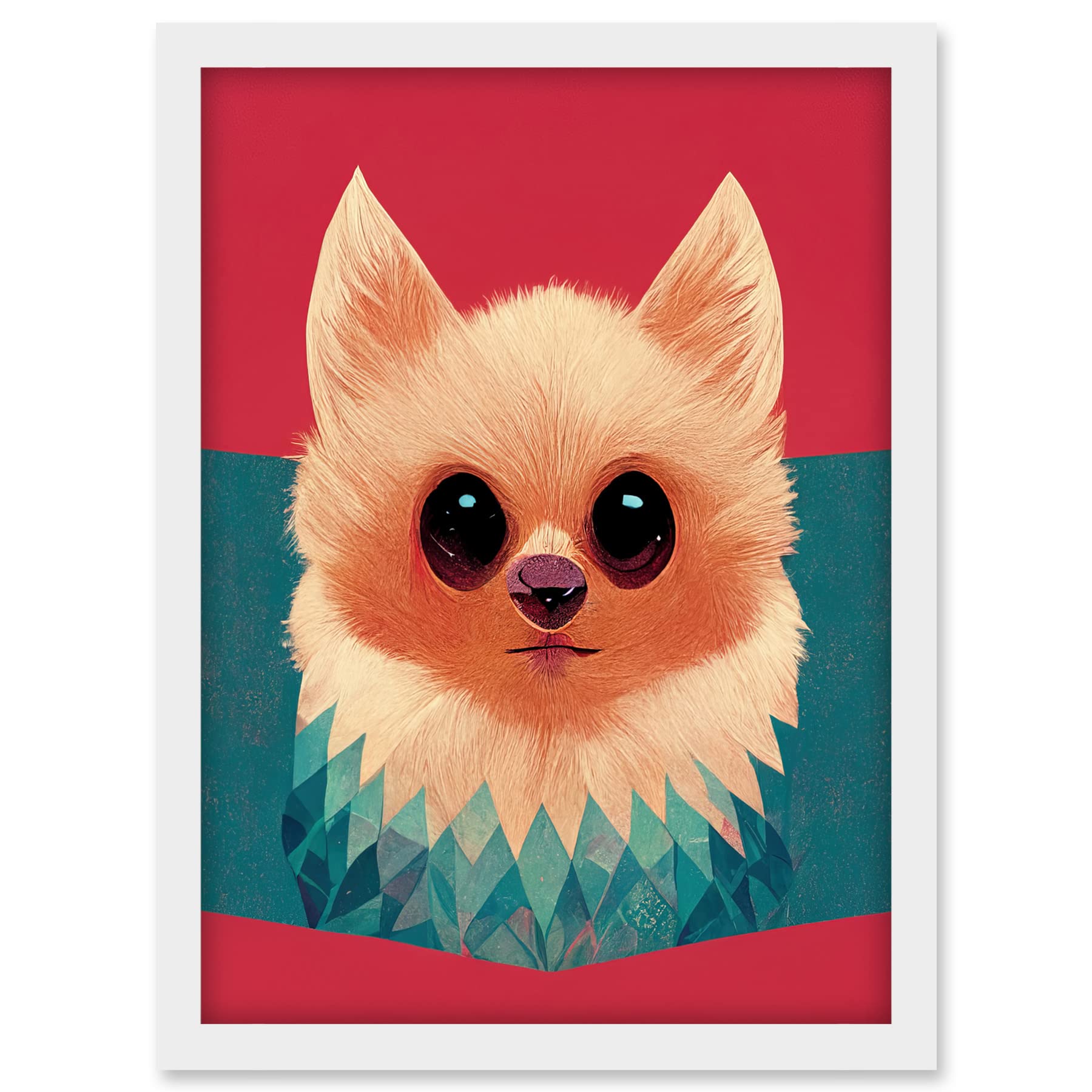 Doppelganger33 LTD Cute Geometric Pomeranian Dog Illustration Artwork Framed A3 Wall Art Print
