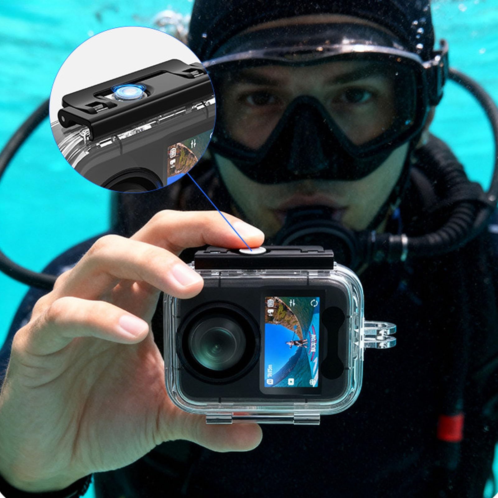 Sxhlseller Custodia Impermeabile per 360 |Custodia per Immersione da 45 M con Lente Rivestita AR, Guscio in PC Antiurto per Snorkeling, Surf e Vlogging Subacqueo