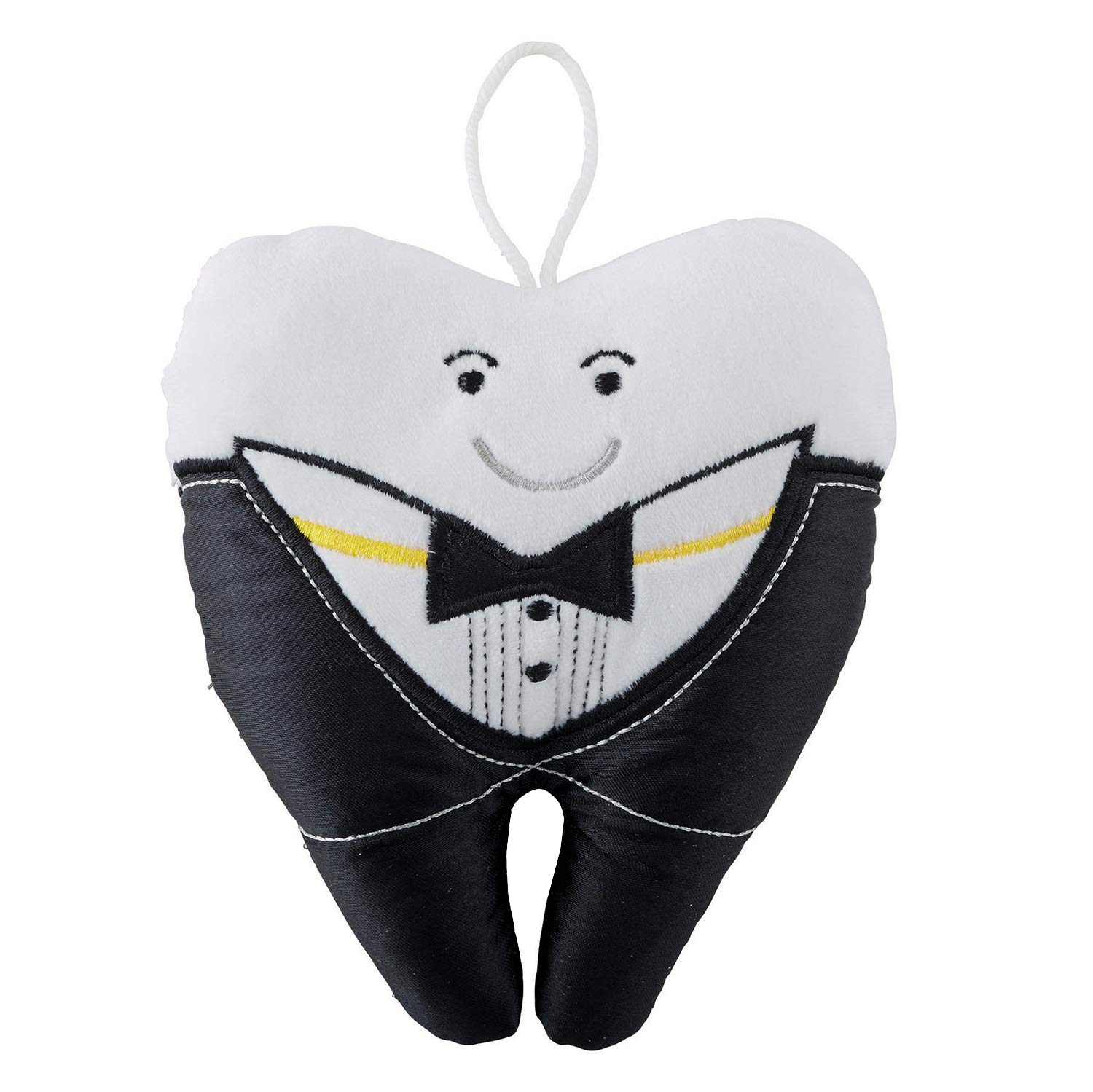 Stephan BabyPlush Tooth-Shaped Fairy Pillow, White with Appliqued Tuxedo Accents,F3044