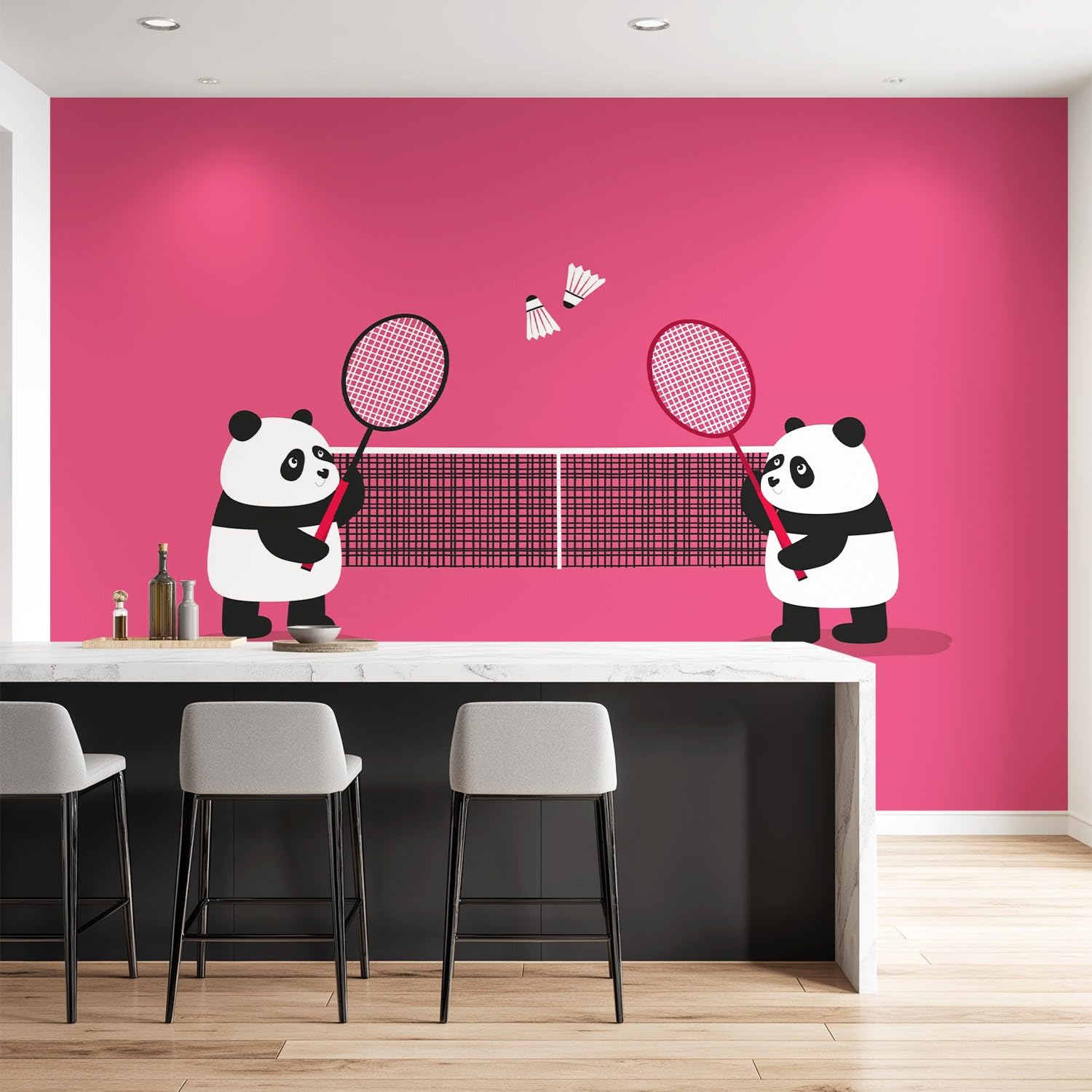 Panoramiczna niestandardowa tapeta 3D mural kreskówka, zabawa, wzór zwierzęcy, panda, badminton, sport dekoracja plakat obraz projekt murale sztuka ścienna do sypialni pokoju nastolatka włóknina