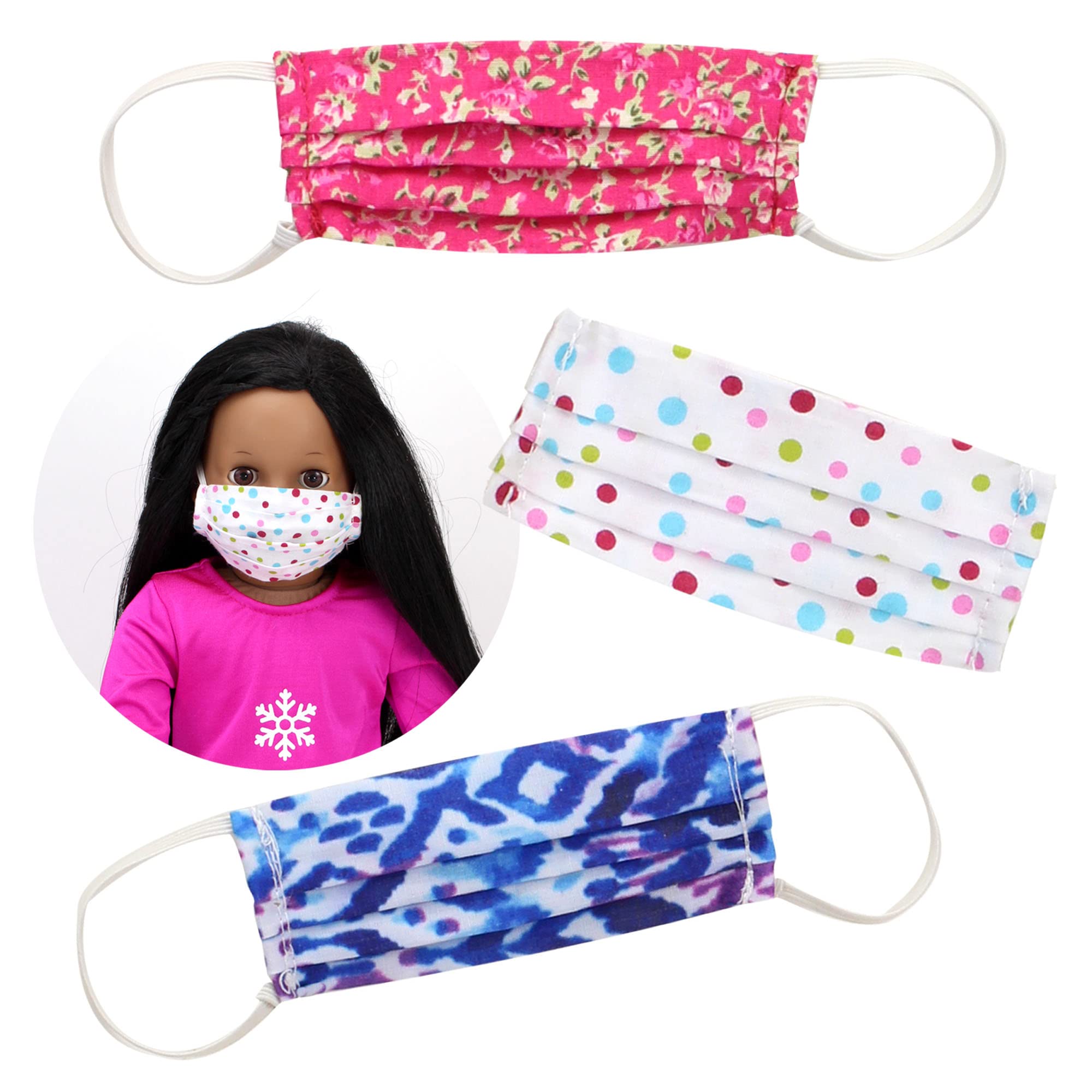 Sophia's Pretend Play Doctor & Nurse Healthy Habits Set of 3 Mix & Match Printed Face Masks for 18” Dolls & Stuffed Animals, Multi