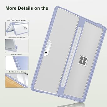 13 Microsoft Surface Pro 11/10/9/8 Case, with Stent Cover, All-in-One Shockproof Folio Rugged Case Type Cover Keyboard, TPU Material Transparent & Purple