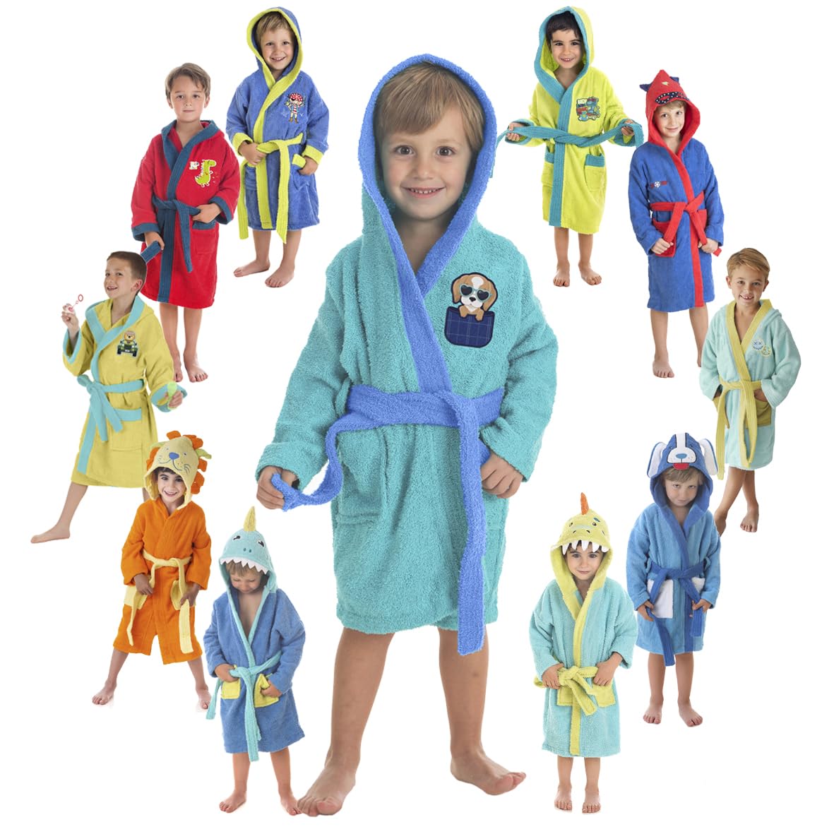 LEBENGOOD,Bademantel für Kinder im Teenageralter Baumwolle: mädchen, jungen,100% Baumwolle OEKO-TEX,2 Taschen, Gürtel, Kapuze