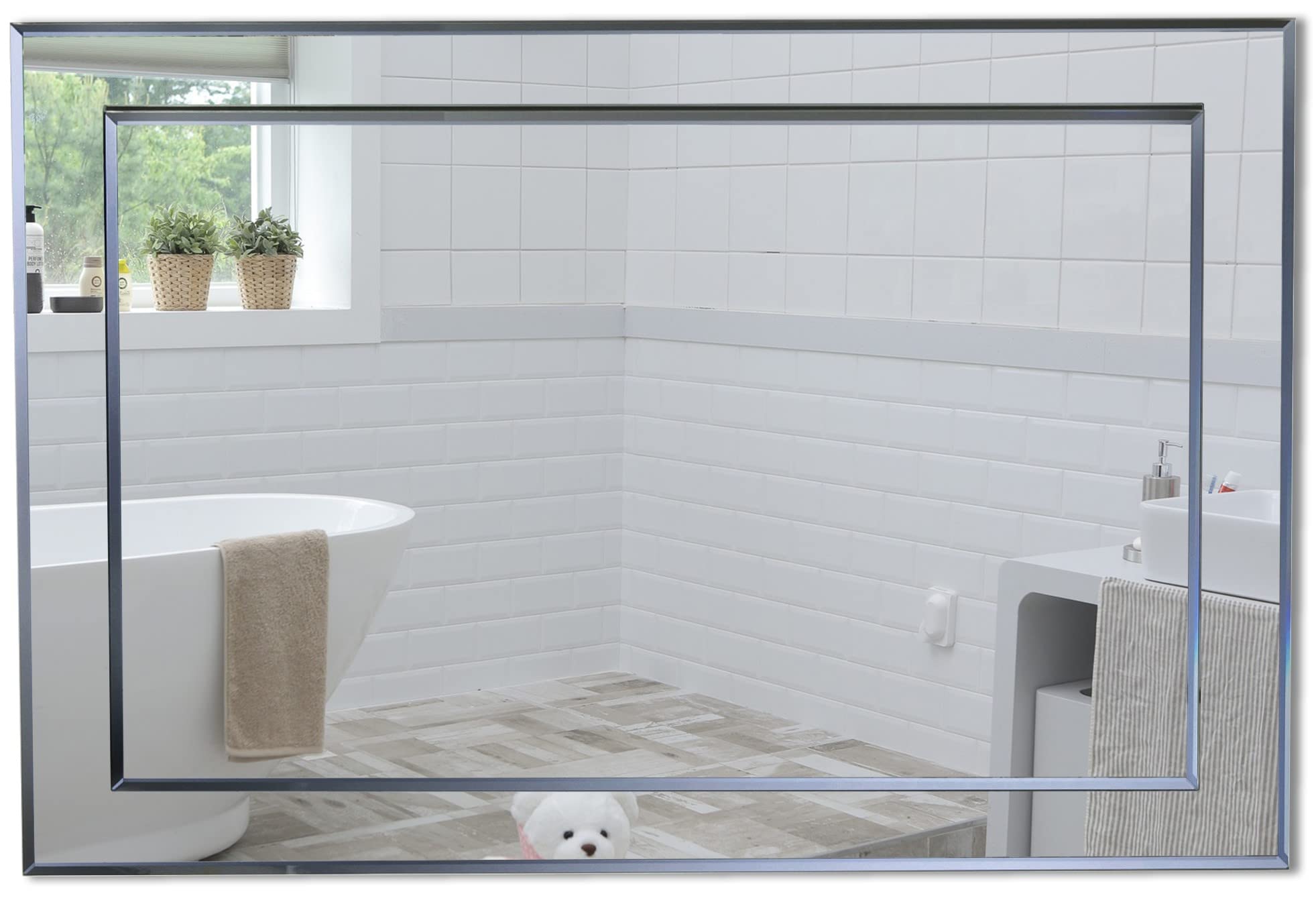 Neue Design Double Layer Mood® Premium Rectangular Bathroom Mirror, Wall Mounted Bevelled Frameless Mirrors, Hangs Both Ways, Of Glass, Toilet Bedroom Hallway, (50Cm X 70Cm)
