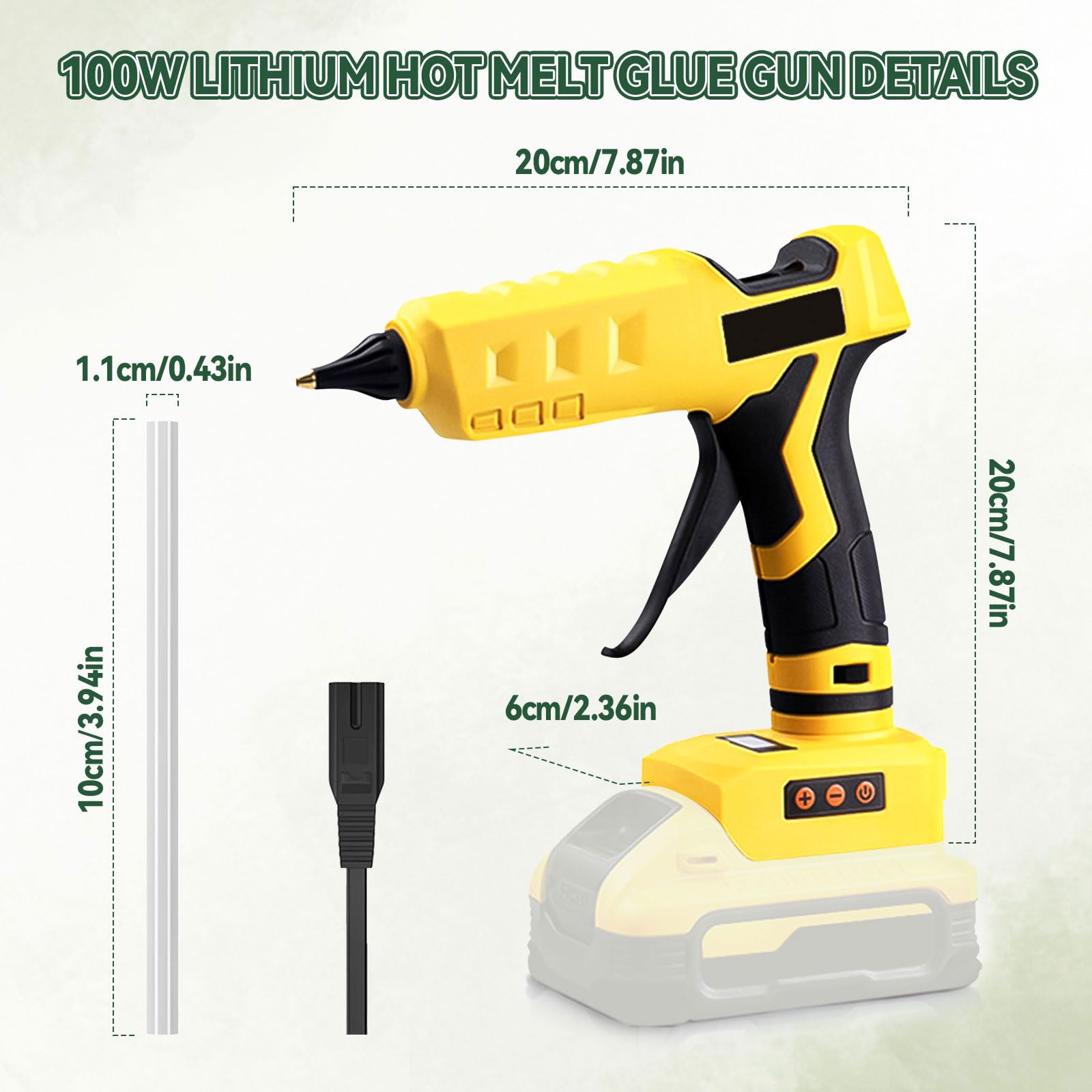 Akku-Heißklebepistole für Dewalt 20 V, 100 W, Dual-Power-Heißklebepistole zum Basteln, mit 30 Stück Klebepistolen-Sticks, 11 mm, für Heimwerker, Kunst, Handwerk (ohne Batterie)