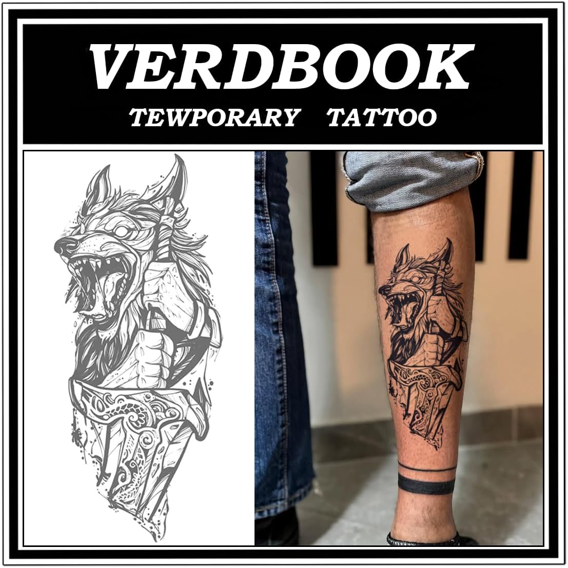 Waterproof Temporary Tattoos: 2-Sheet Tattoo Kit with Realistic Body Stickers, Semi-Permanent Tattoos for Adults Lasting 7-15 Days – Safe for Men & Women, Howling Wolf