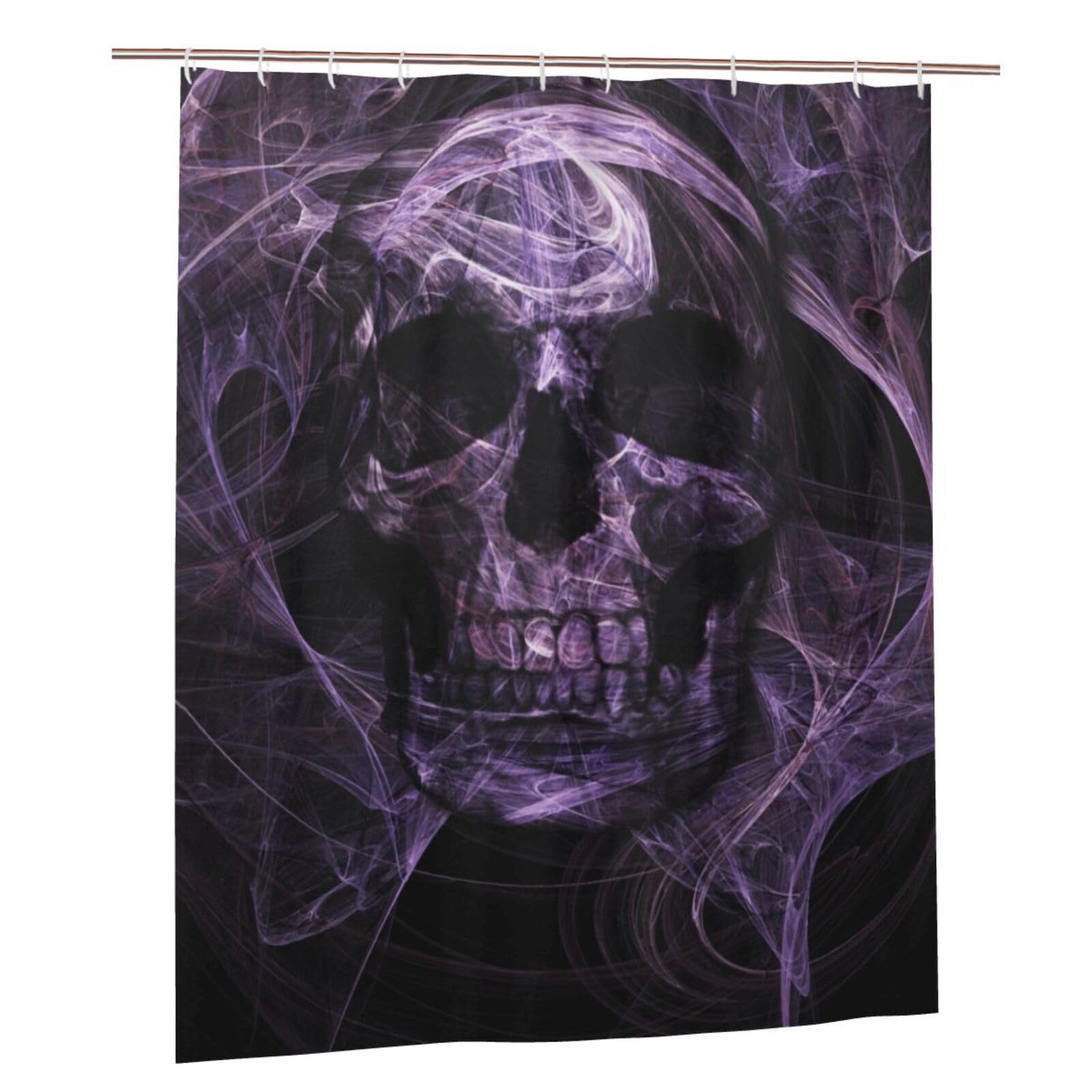 Rideau de douche tête de mort violet 152x183 en tissu lavable pour éviter l'eau sur le sol
