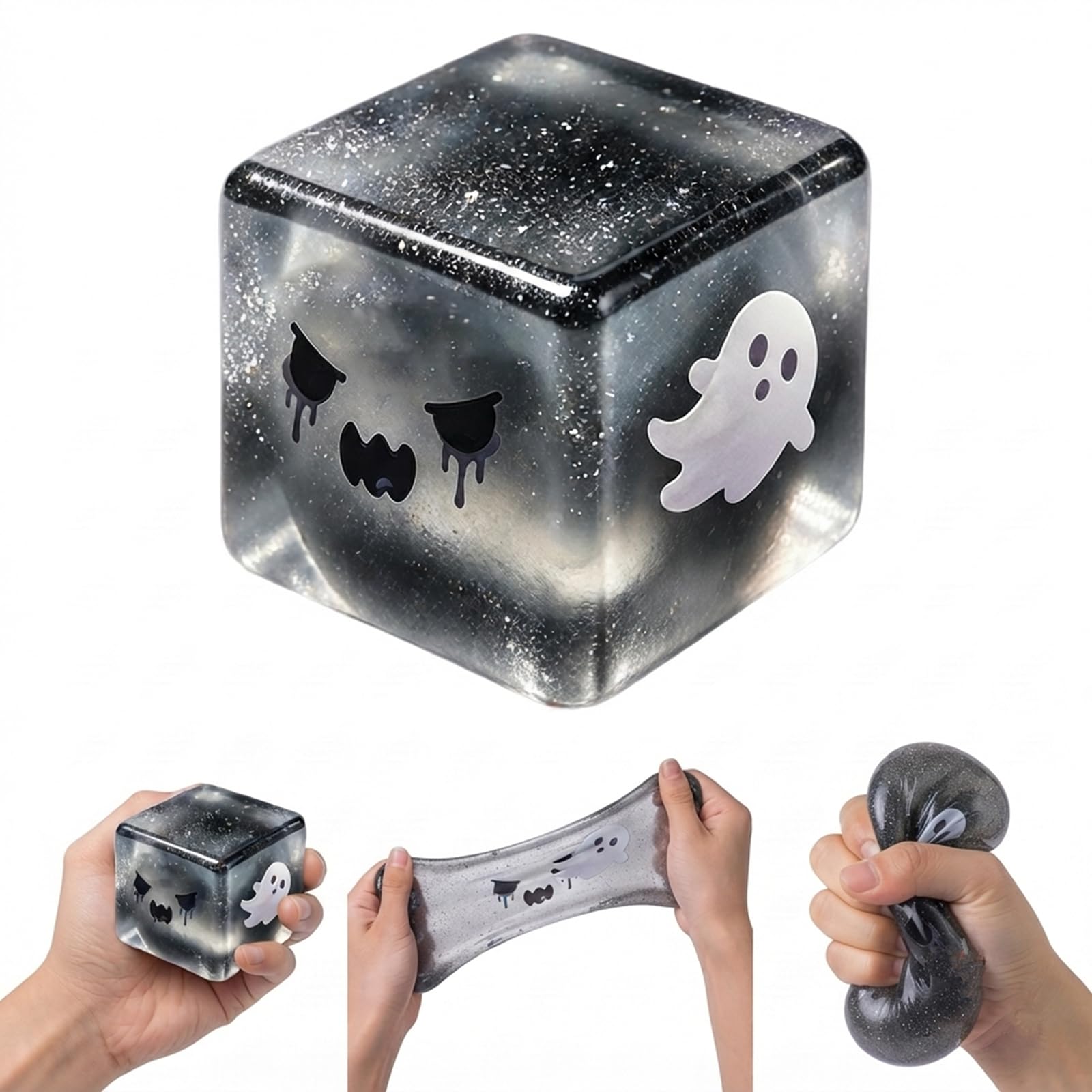 Ghost Glitter Cube Squishy Toy, Halloween Squishy Shaped Stress Relief Toy