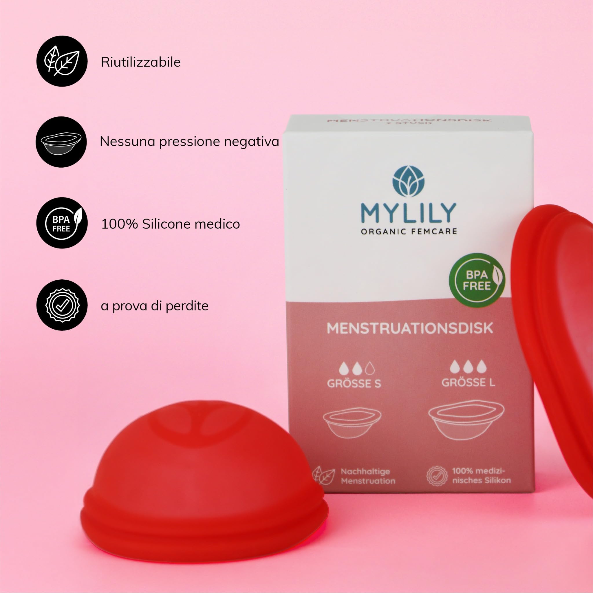 Disco mestruale MYLILY® | 100% silicone di grado medico I Periodo | Disco mestruale I Sostenibile e a basso costo I Disco mestruale | riutilizzabile I S + L