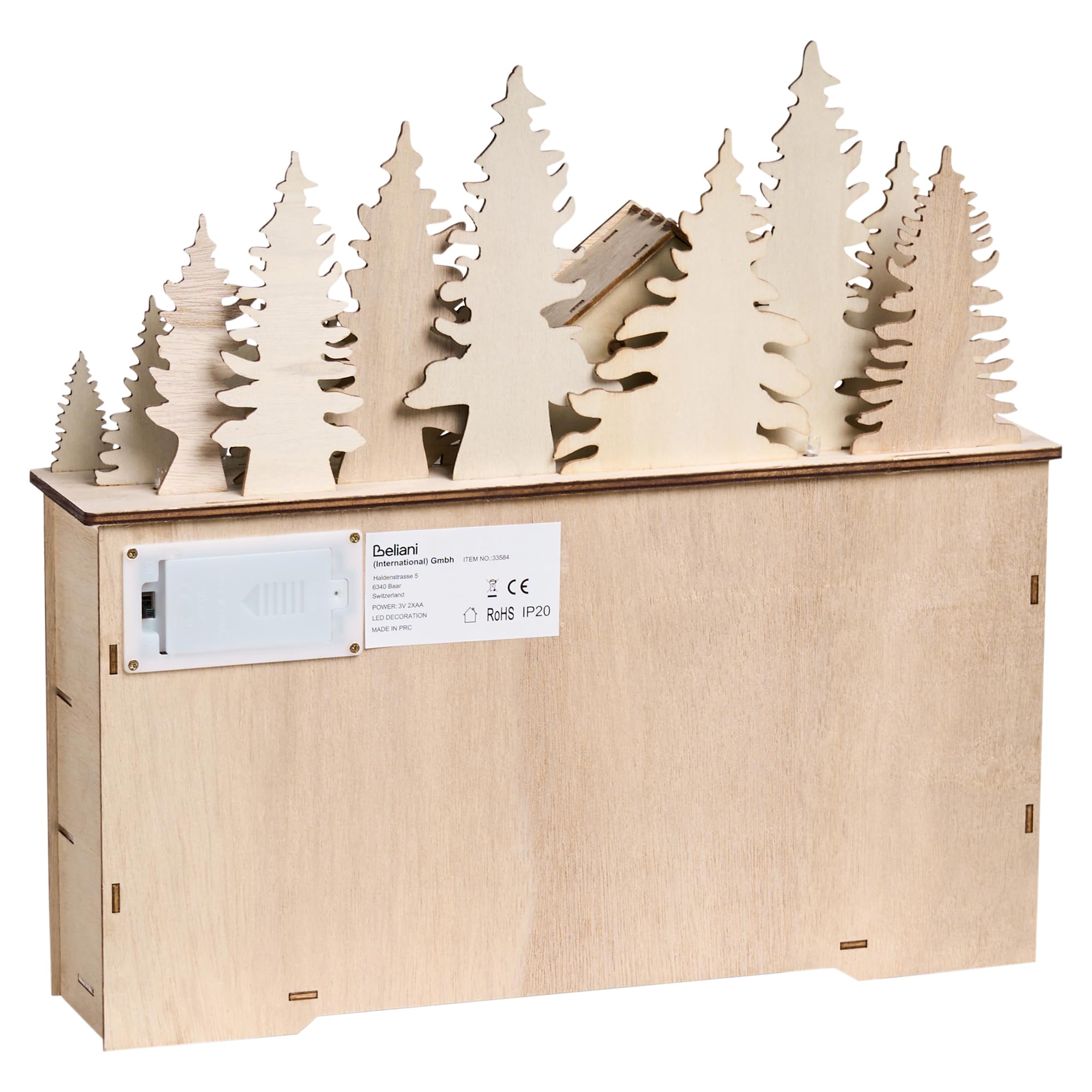 Weihnachtsdekoration Holz beleuchtet mit LED-Lichtern Adventskalender batteriebetrieben winterliche Landschaft Hellbraun Helin