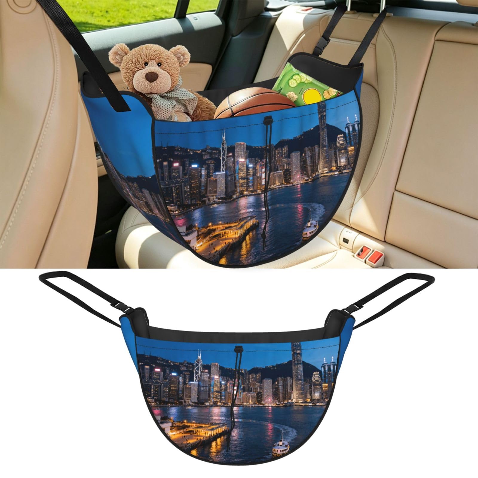 Cntdbu Black Hong Kong Night View Car Seat Organizer-Backseat Storage Bag For Travel