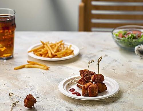 Miniatura 6 de GUSTO Paquete de 125 platos de papel blanco y de caña de azúcar de 7 pulgadas, 100% compostables, ecológicos, biodegradables desechables, (paquete