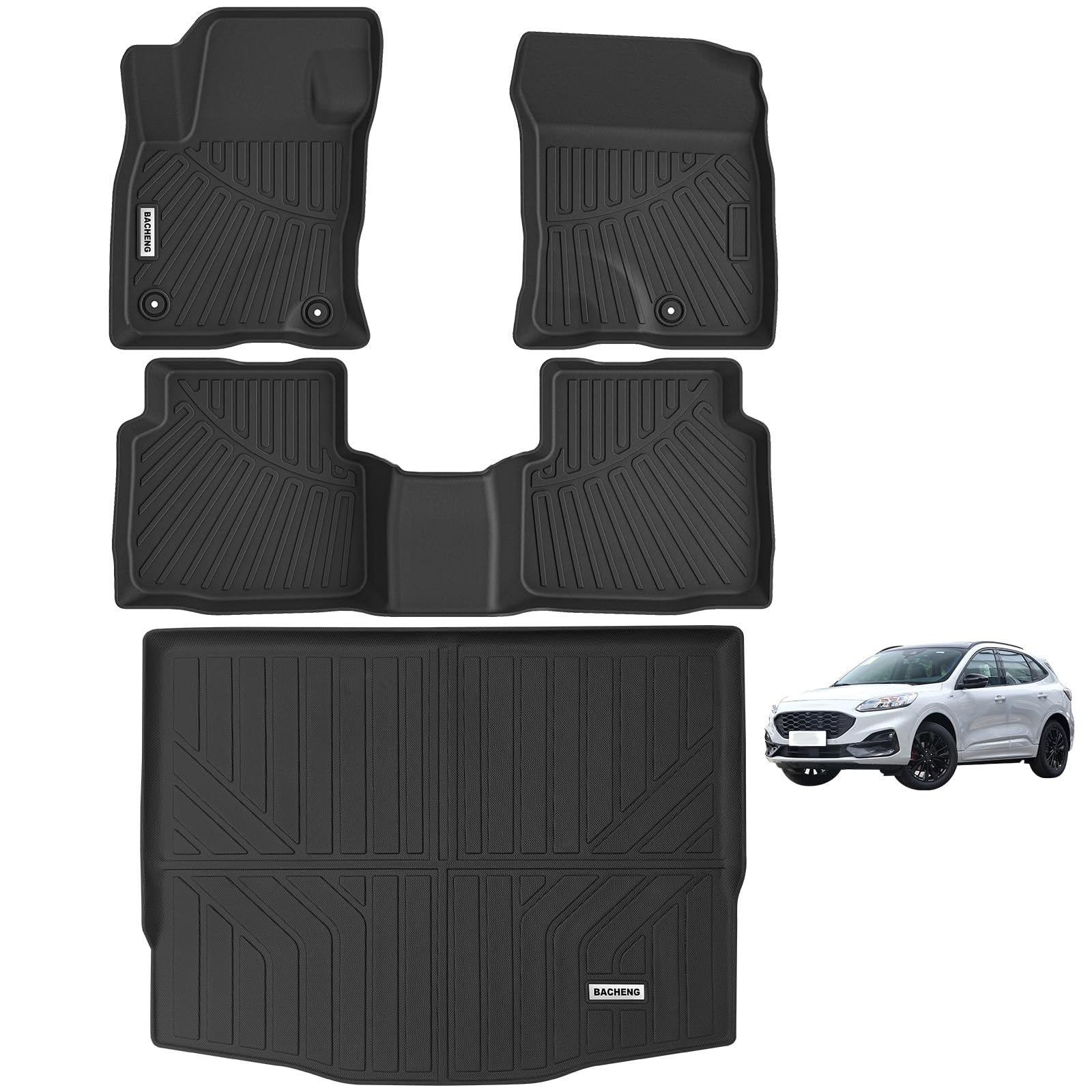 Alfombrillas BACHENG TPE para Ford Escape 2020, 2021, 2022, 2023, 2024 (no compatibles con híbridos de 2 filas), color negro, resistentes, ideales para el coche.