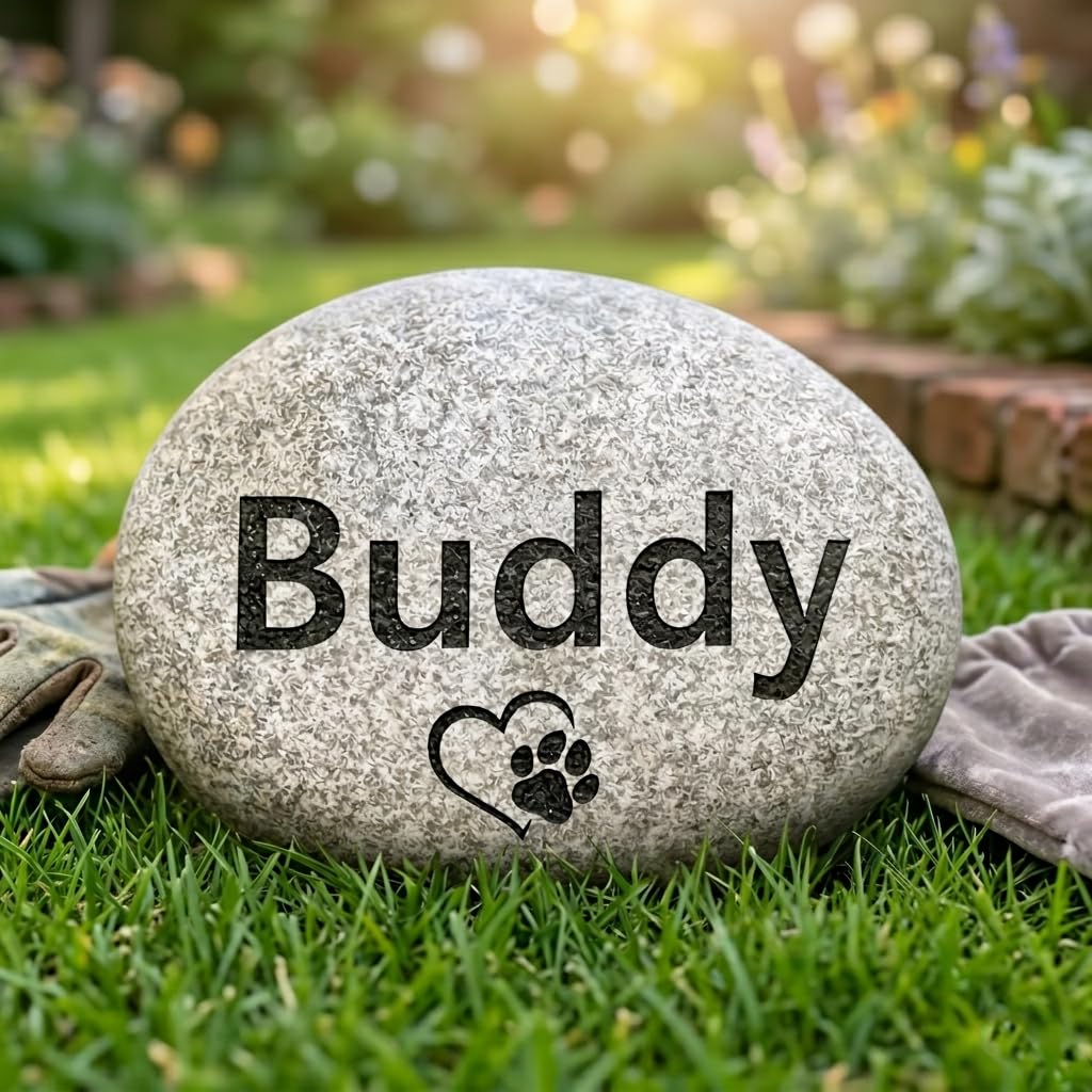 VEELU Personalised Pet Memorial Stones for Dogs & Cats, Custom Deep Laser Engraved Name Grave Marker, Outdoor Pet Headstone Memorial Gift for Pet Loss, Small Medium Large