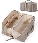 BAGSMART Travel Makeup Bag for Women, Portable Water-Resistant Cosmetic Case, Puffy Padded Make Up Organizer Pouch, Open Flat Toiletry Bag for Toiletries, Brushes, Pink