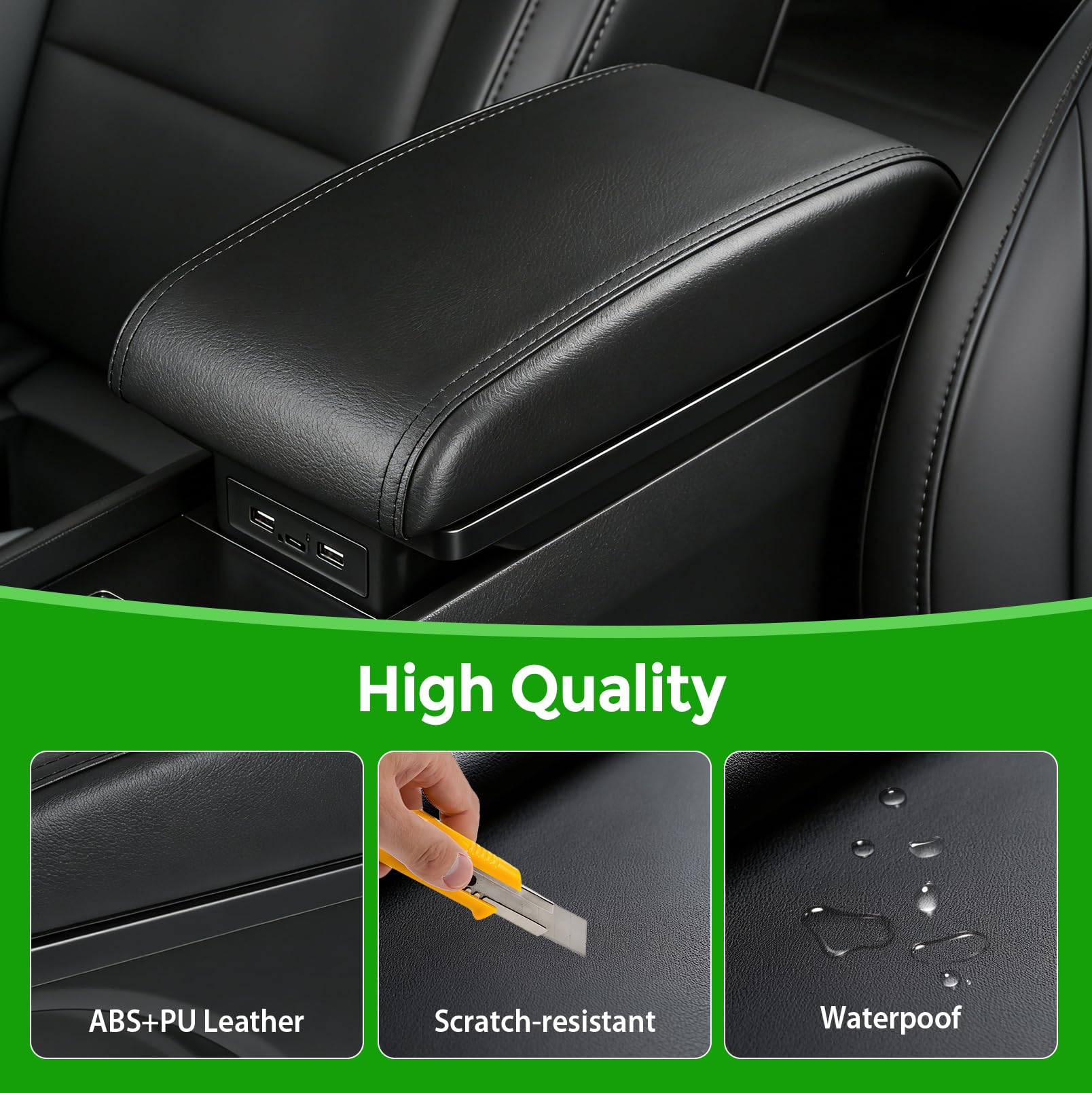 Auto Armlehne kompatibel mit Golf 6 MK6 2008-2013, Mittelarmlehne mit Doppelschichtige Aufbewahrungsbox und 3 USB Anschlüsse