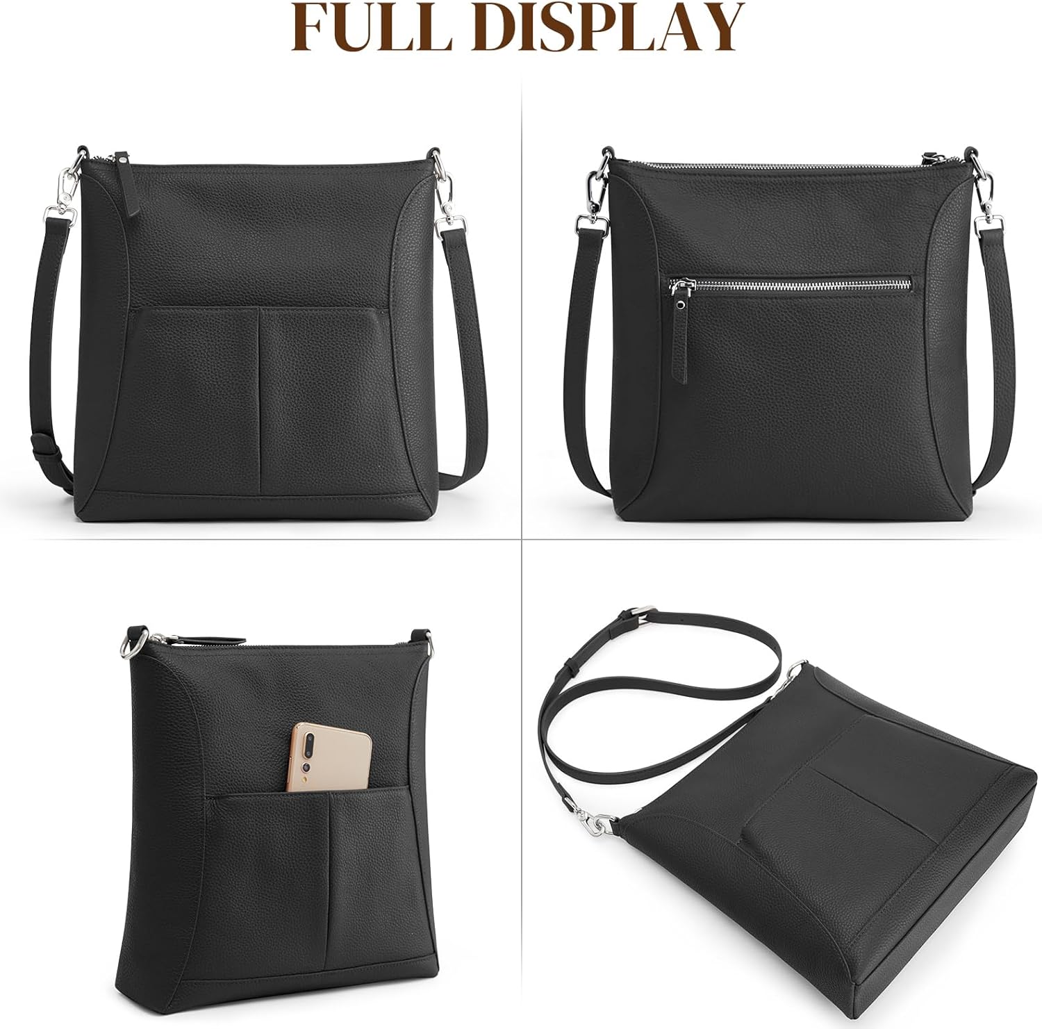 S-ZONE Leather Crossbody Bags for Women RFID Blocking Travel Purse Designer Shoulder Handbags Adjustable Strap - Image 6